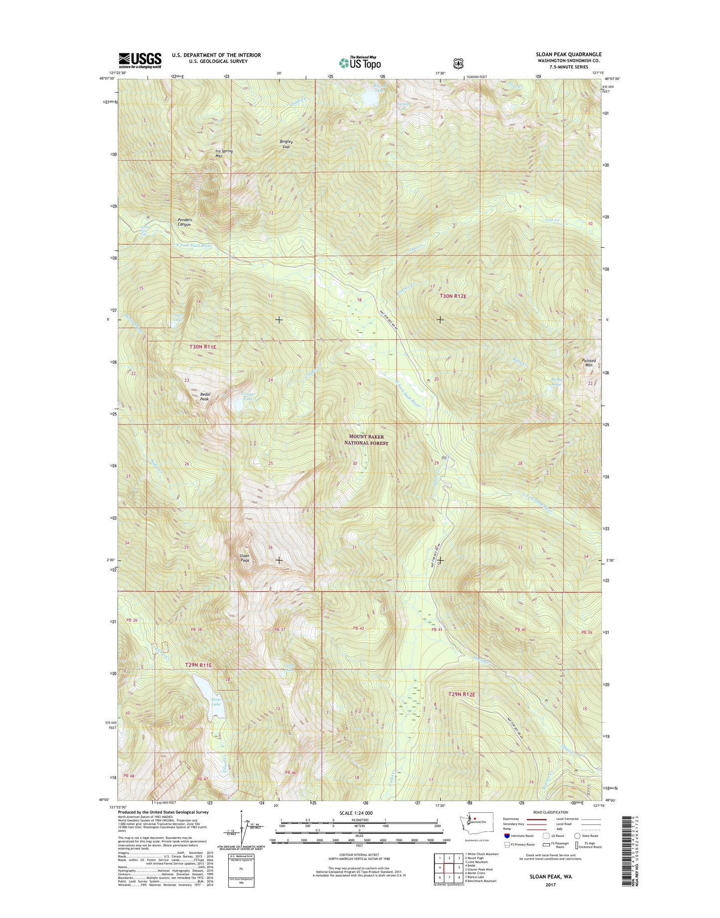Sloan Peak Washington US Topo Map Image