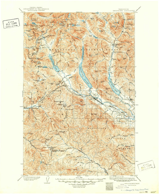 Historic 1903 Snoqualmie Pass Washington 30'x30' Topo Map Image