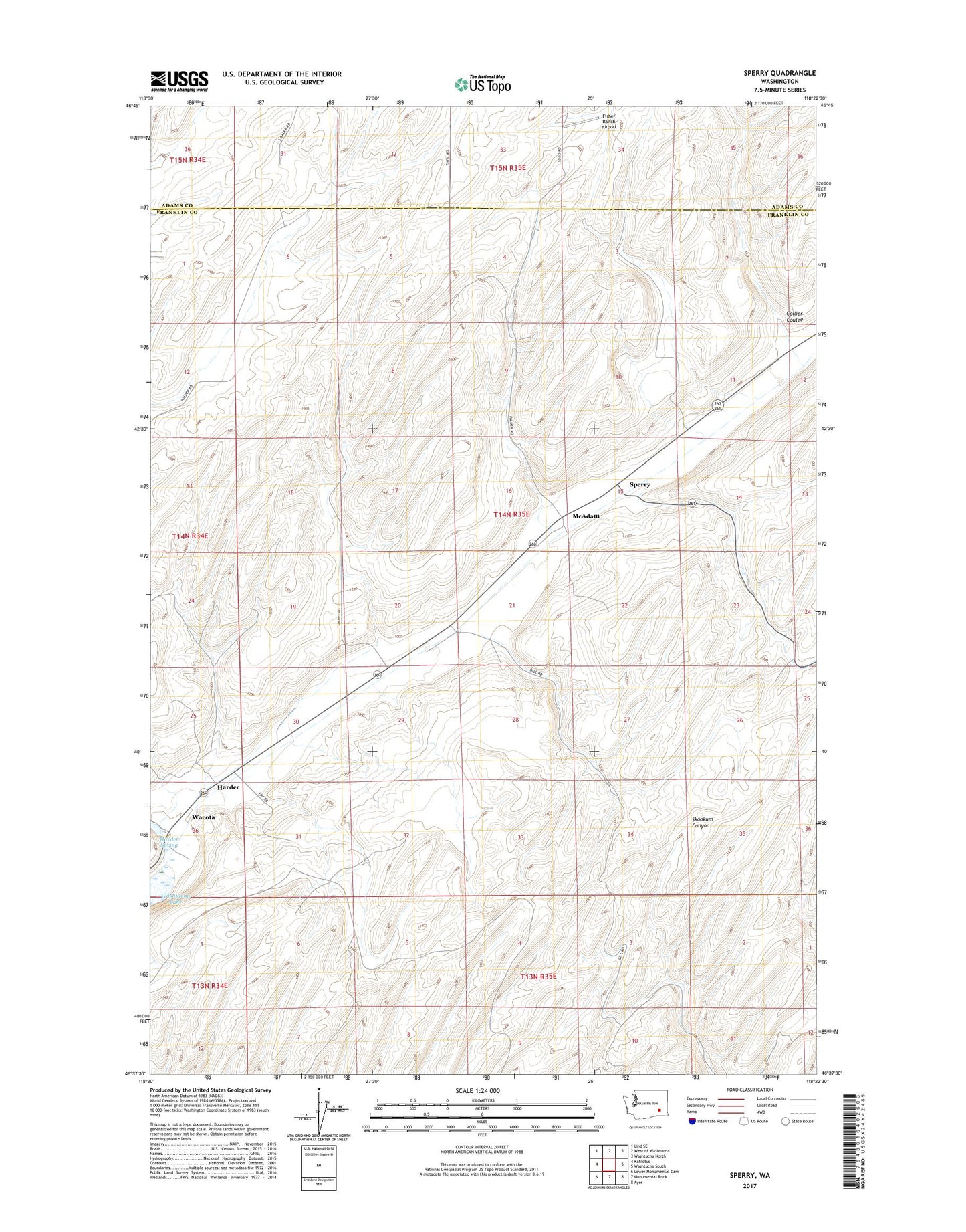Sperry Washington US Topo Map Image