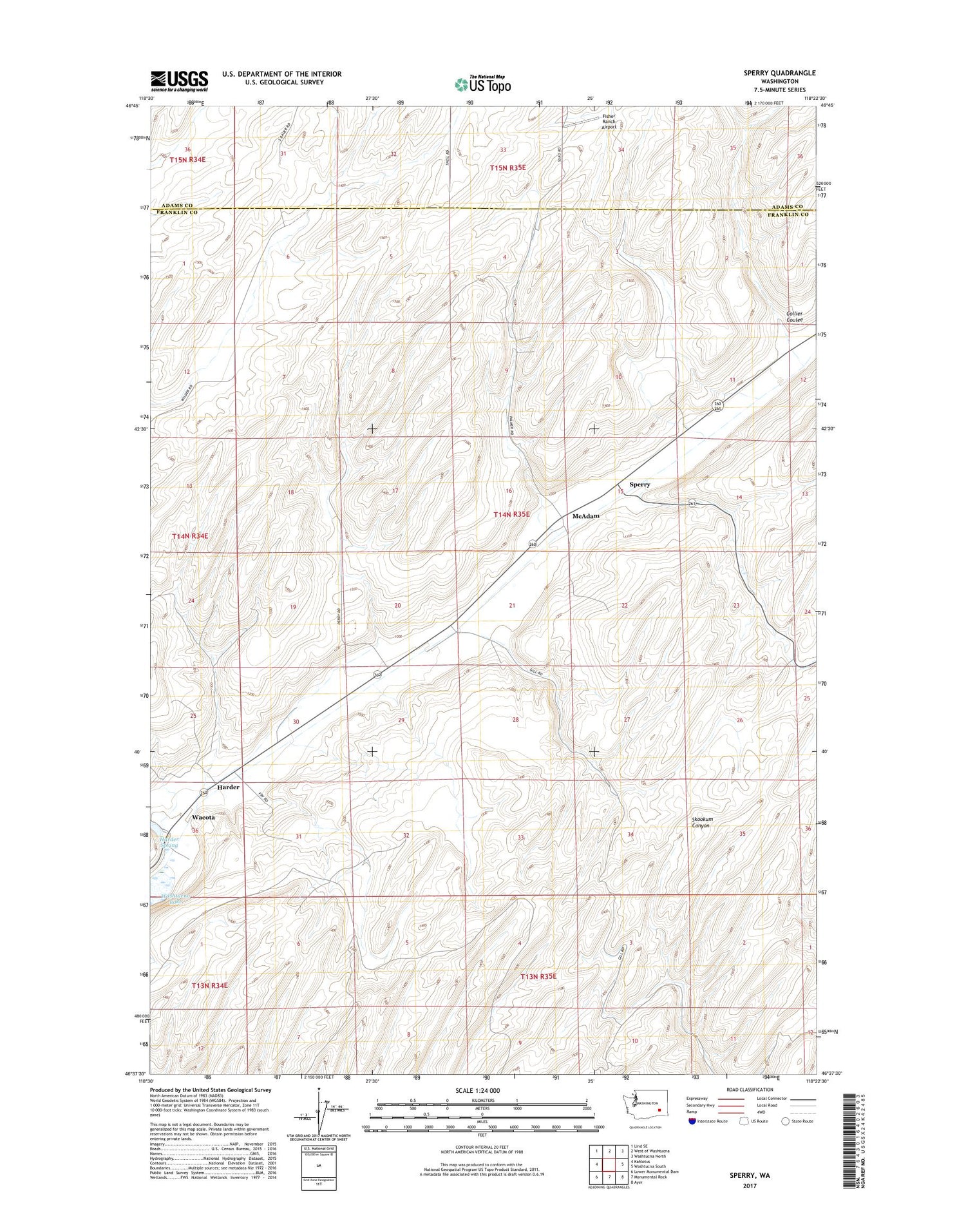 Sperry Washington US Topo Map Image