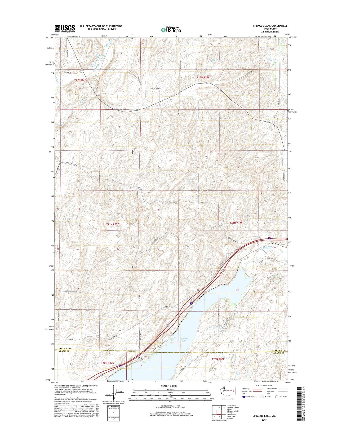Sprague Lake Washington US Topo Map Image
