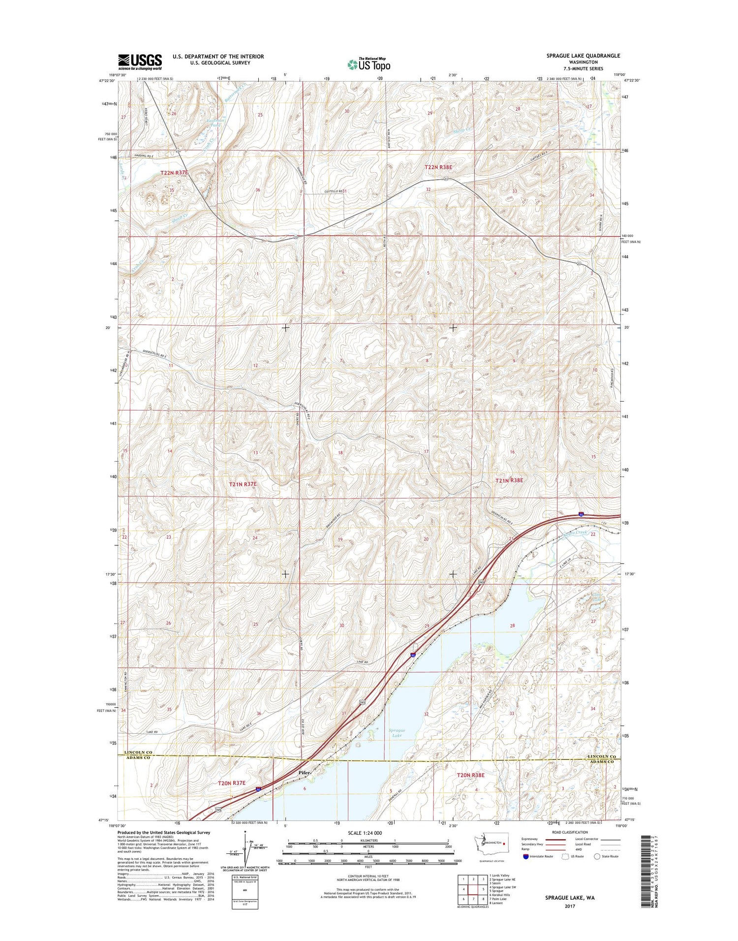 Sprague Lake Washington US Topo Map Image