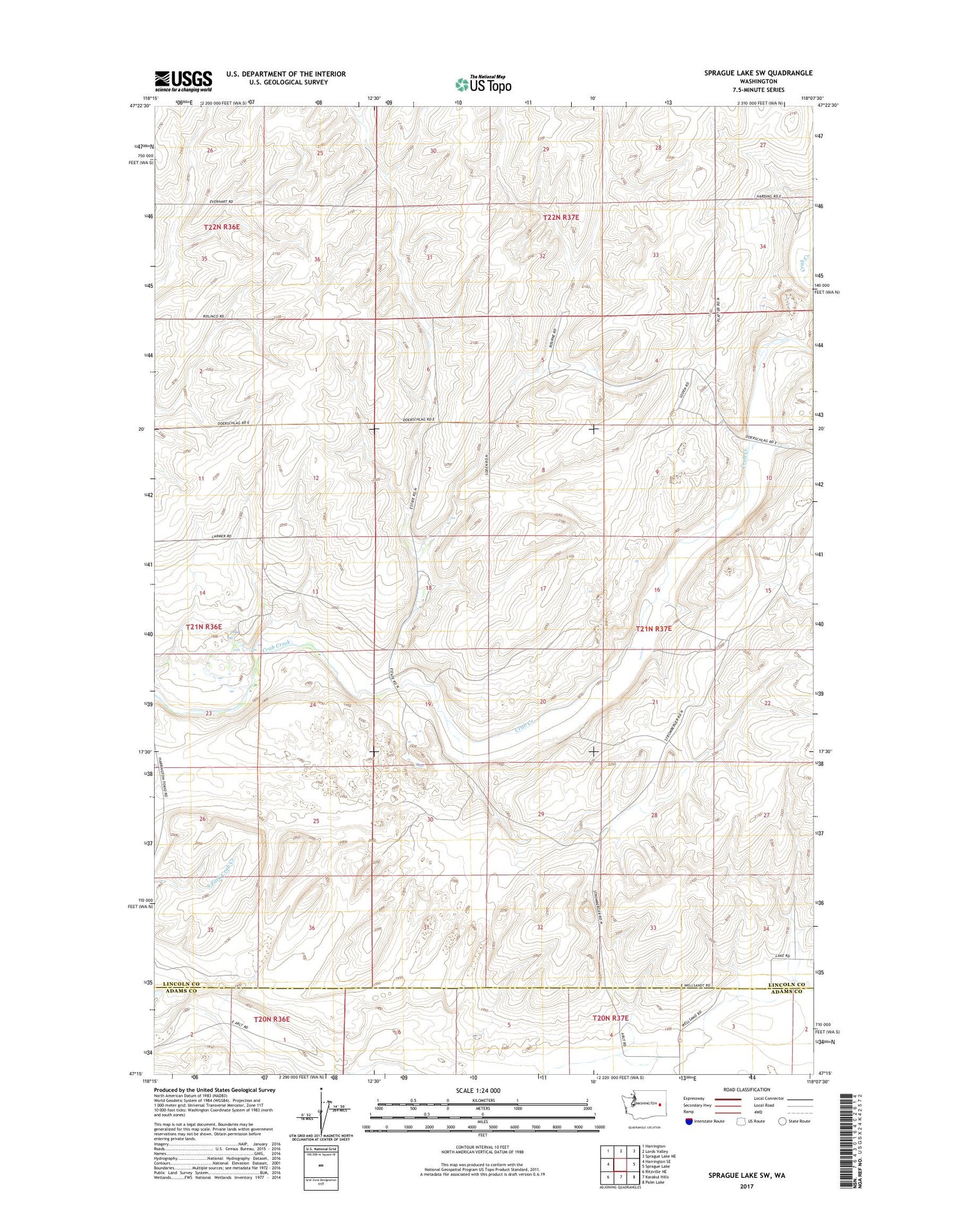 Sprague Lake SW Washington US Topo Map Image