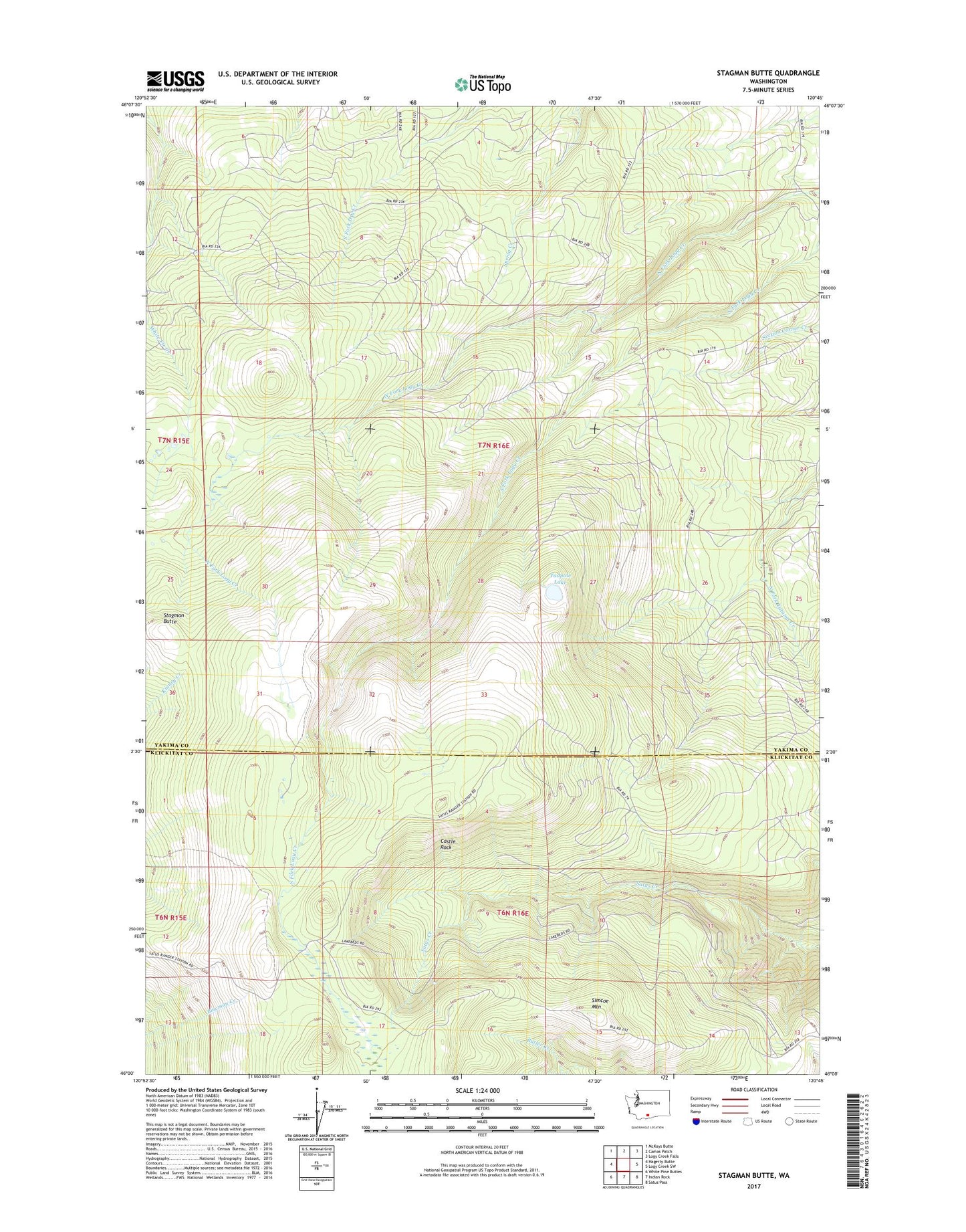 Stagman Butte Washington US Topo Map Image