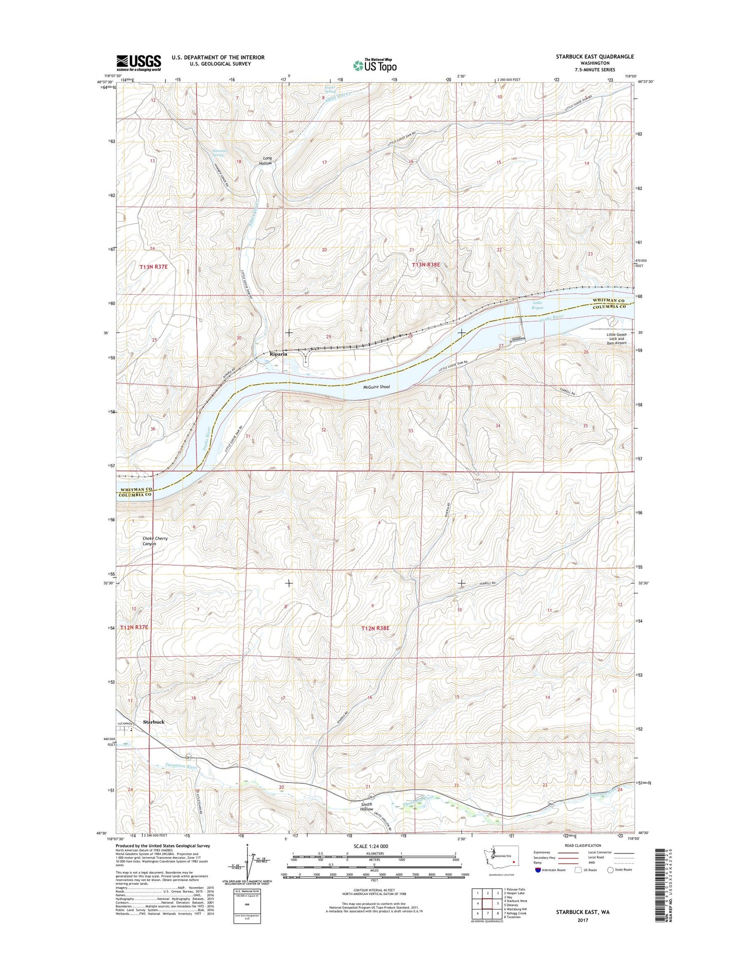 Starbuck East Washington US Topo Map Image