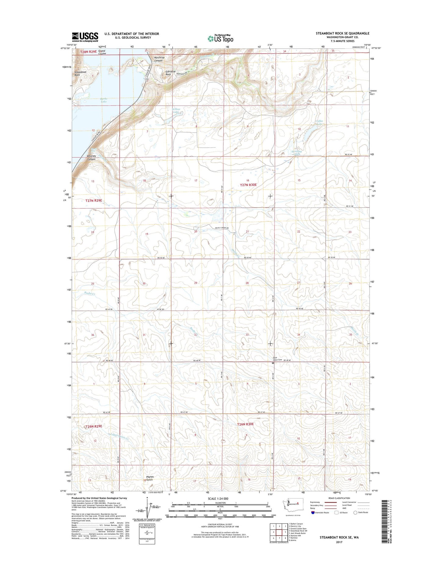 Steamboat Rock SE Washington US Topo Map Image