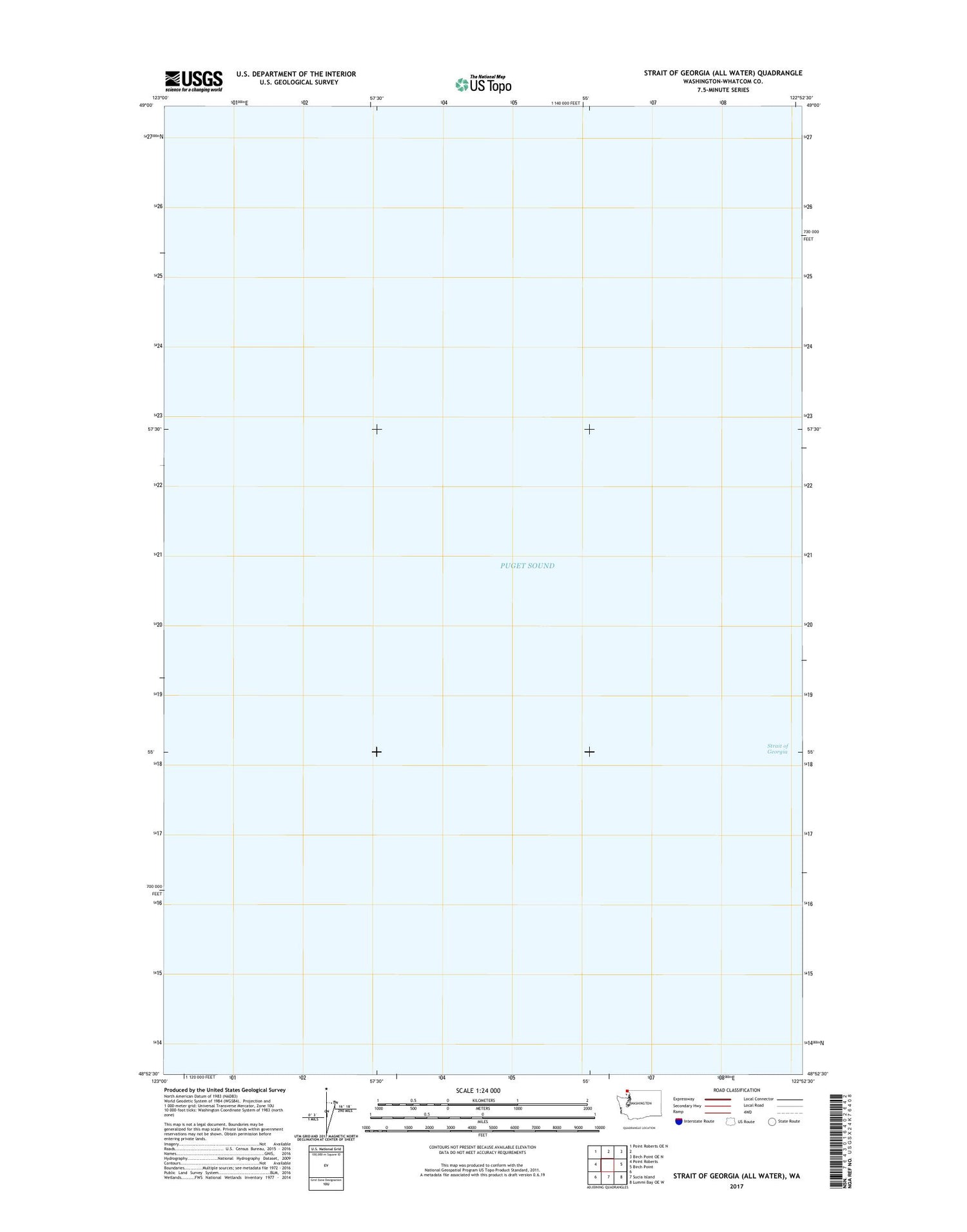 Strait of Georgia (All Water) Washington US Topo Map Image