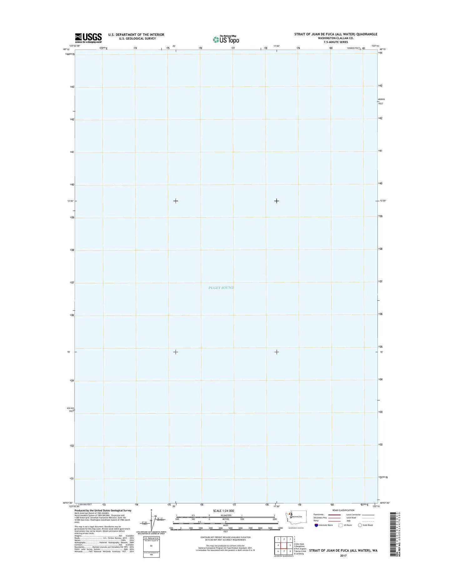 Strait of Juan de Fuca (All Water) Washington US Topo Map Image