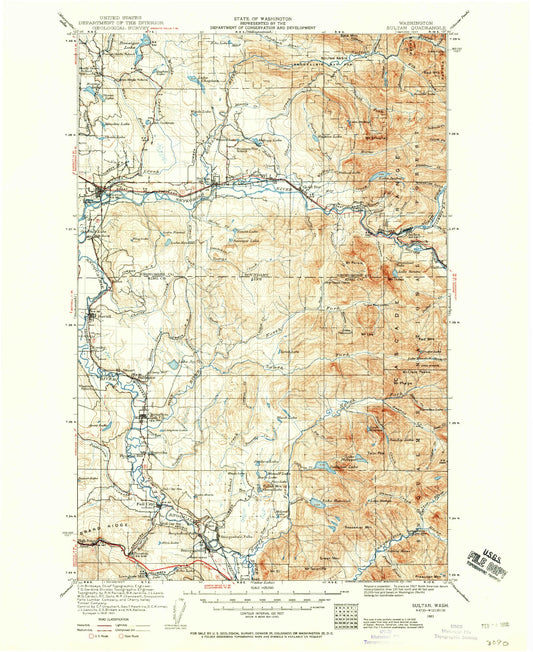 Historic 1921 Sultan Washington 30'x30' Topo Map Image