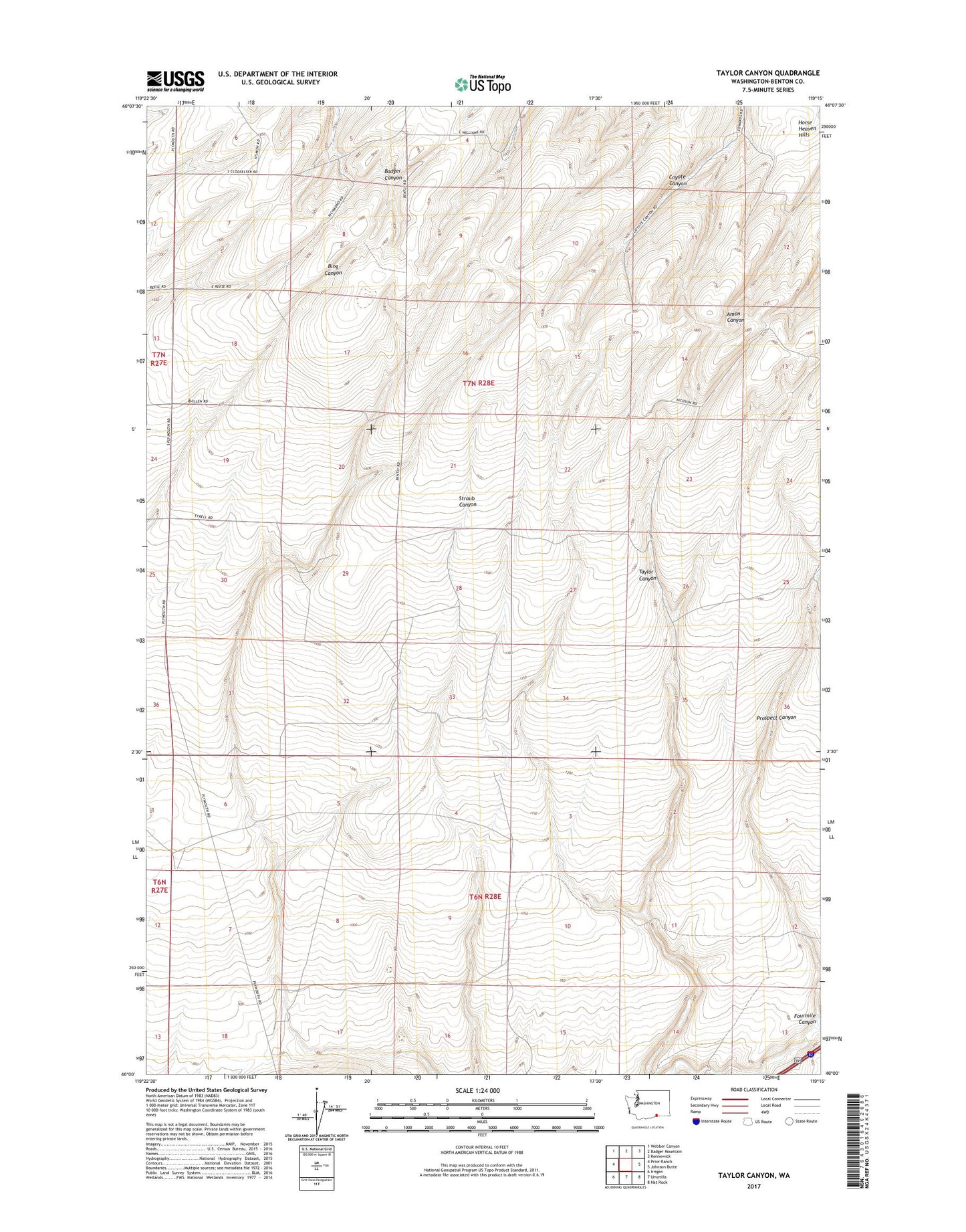 Taylor Canyon Washington US Topo Map Image