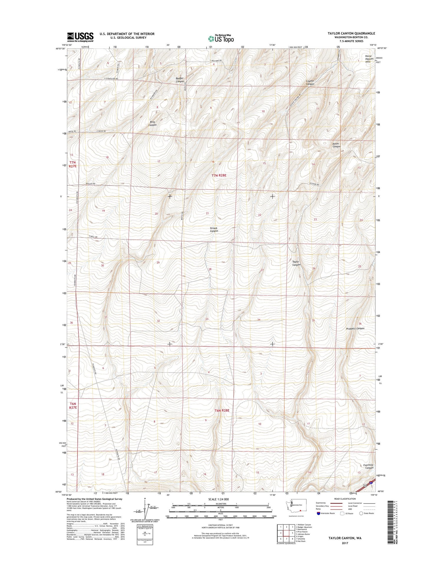 Taylor Canyon Washington US Topo Map Image