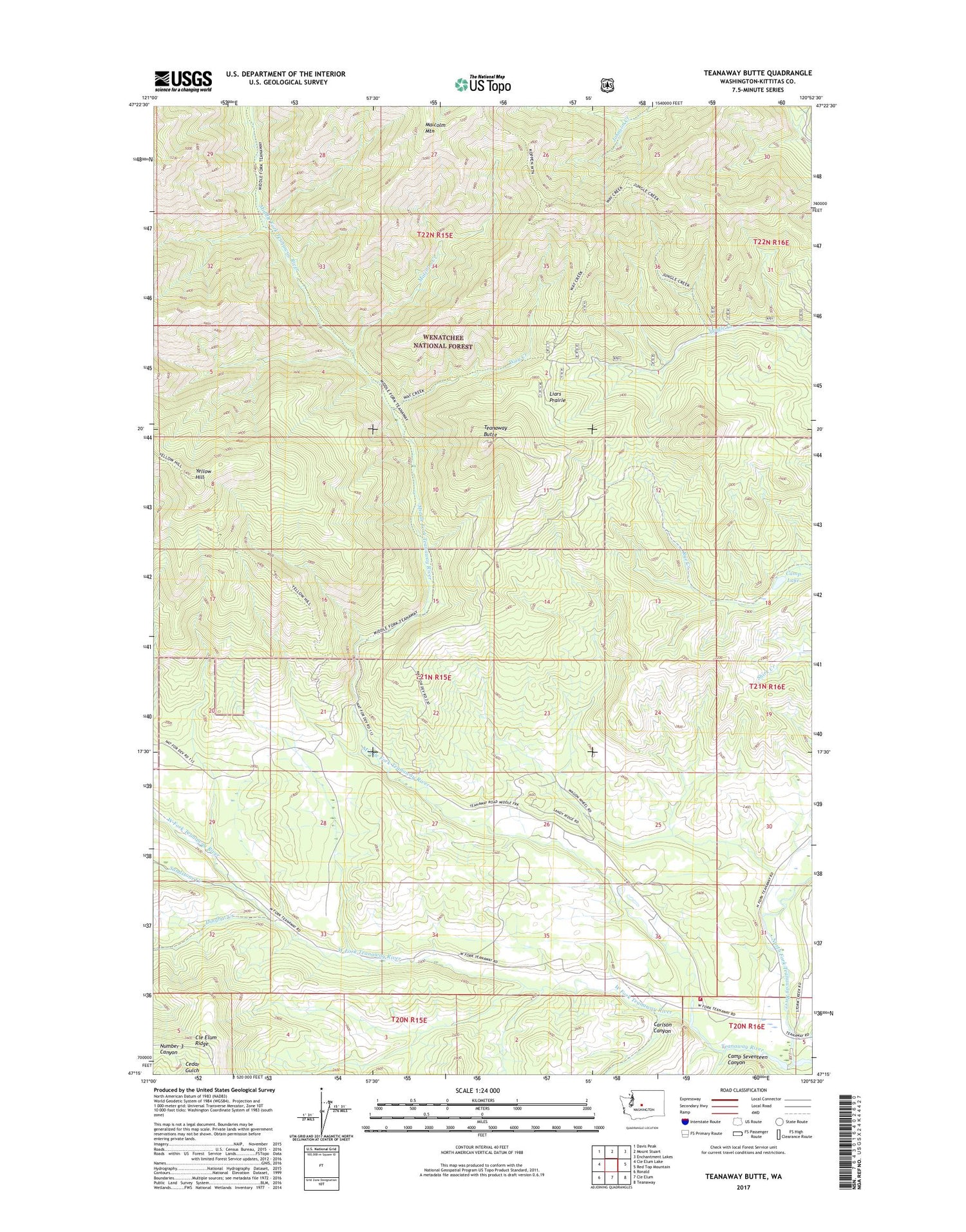 Teanaway Butte Washington US Topo Map Image