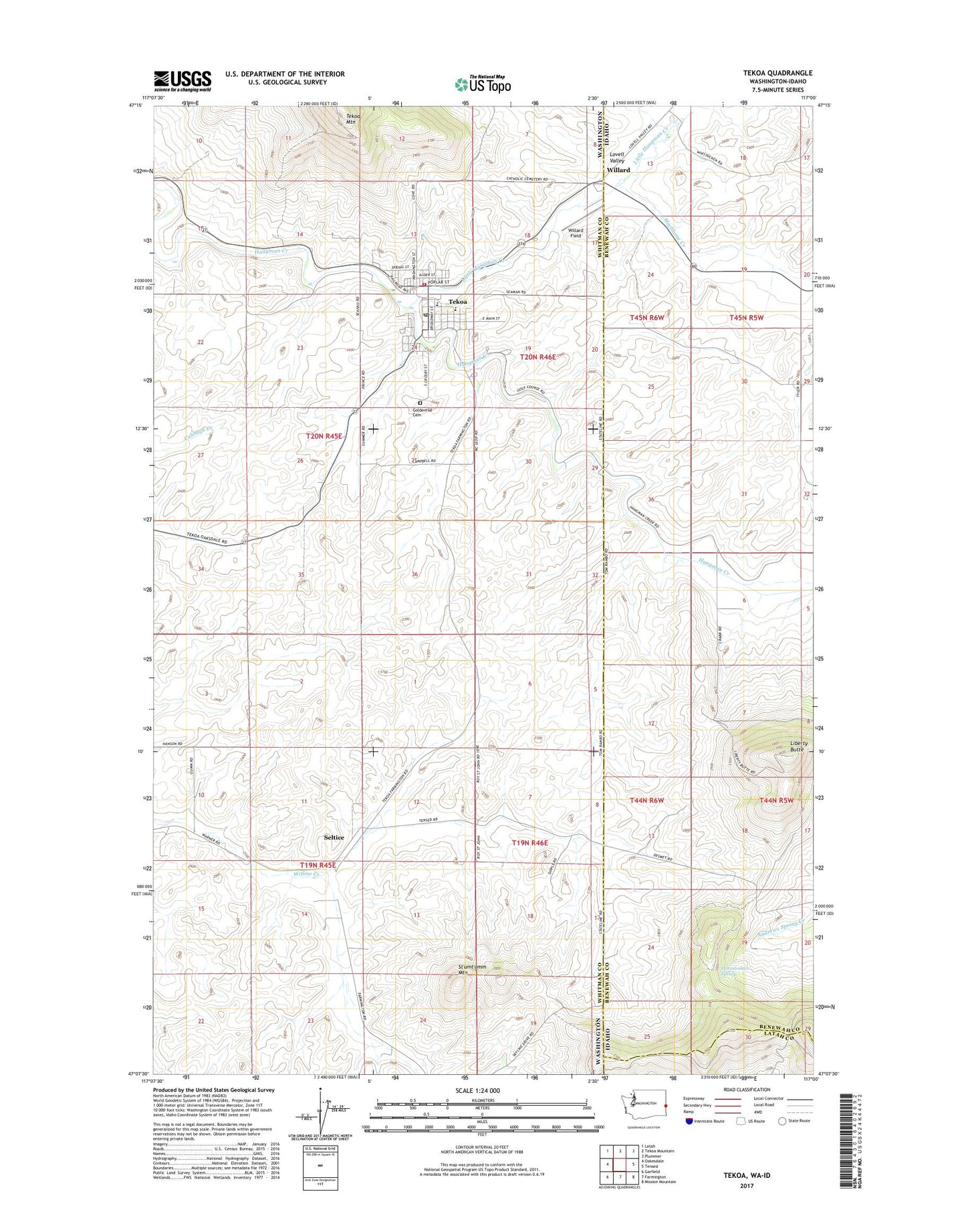 Tekoa Washington US Topo Map Image