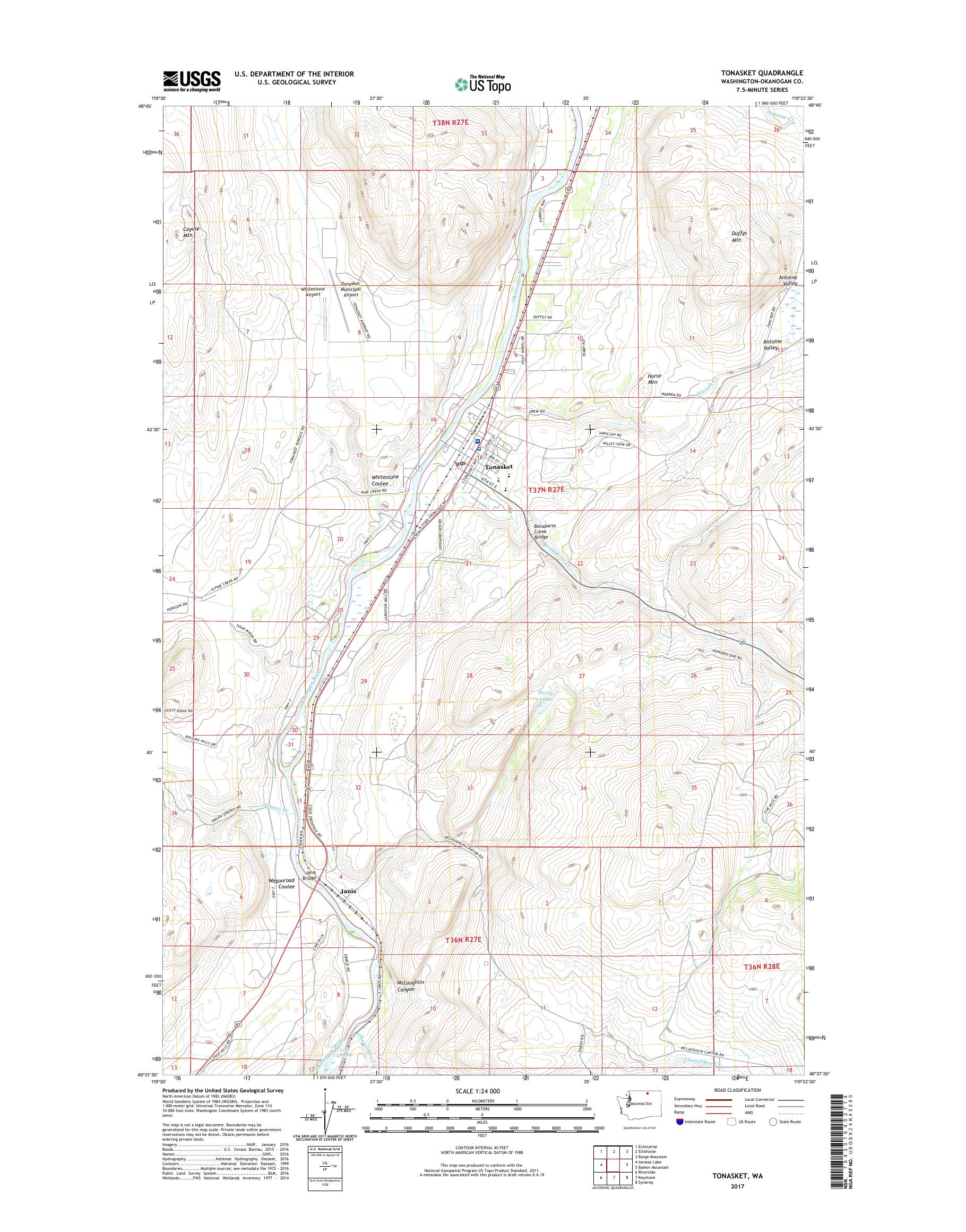 Tonasket Washington US Topo Map – MyTopo Map Store