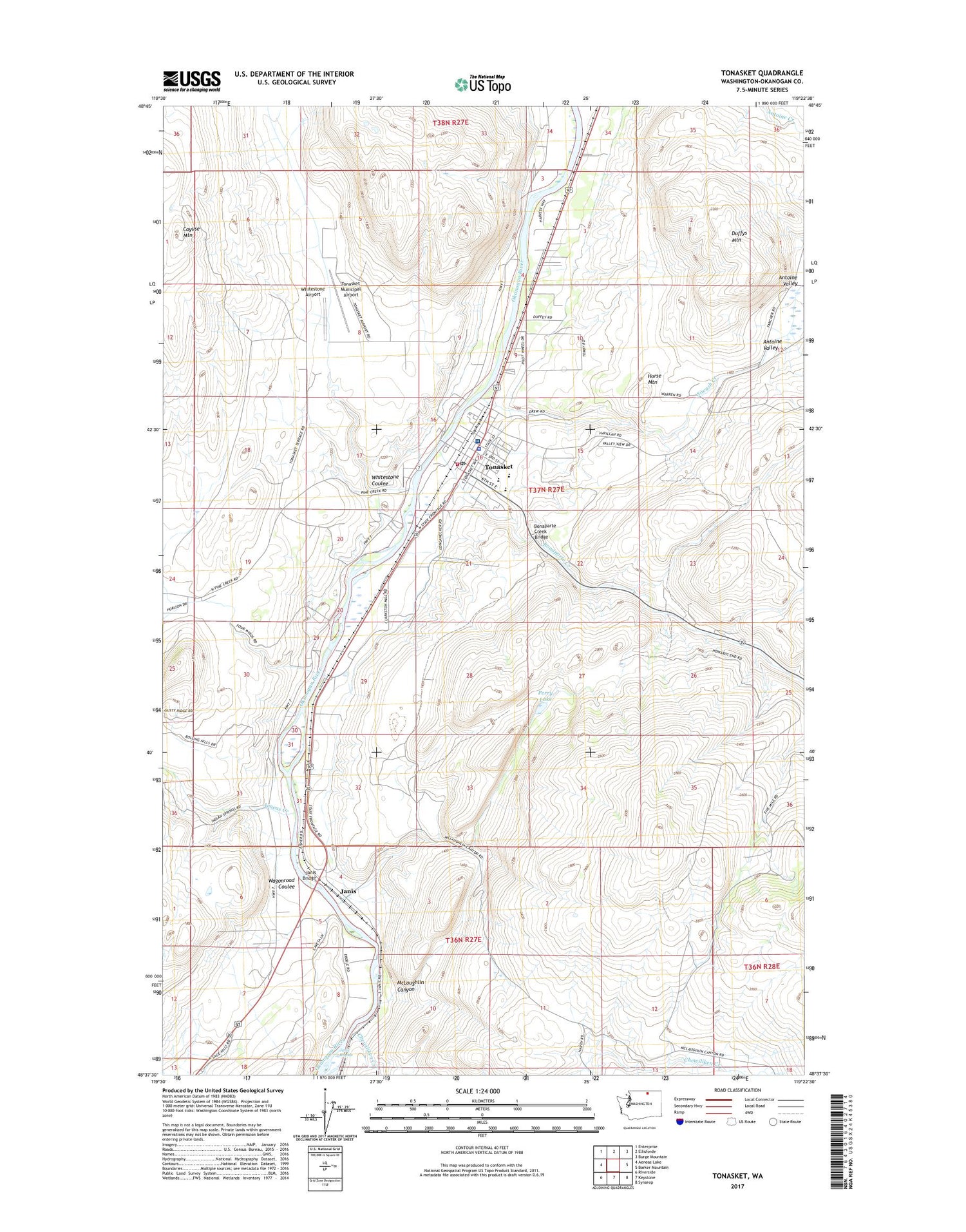 Tonasket Washington US Topo Map Image