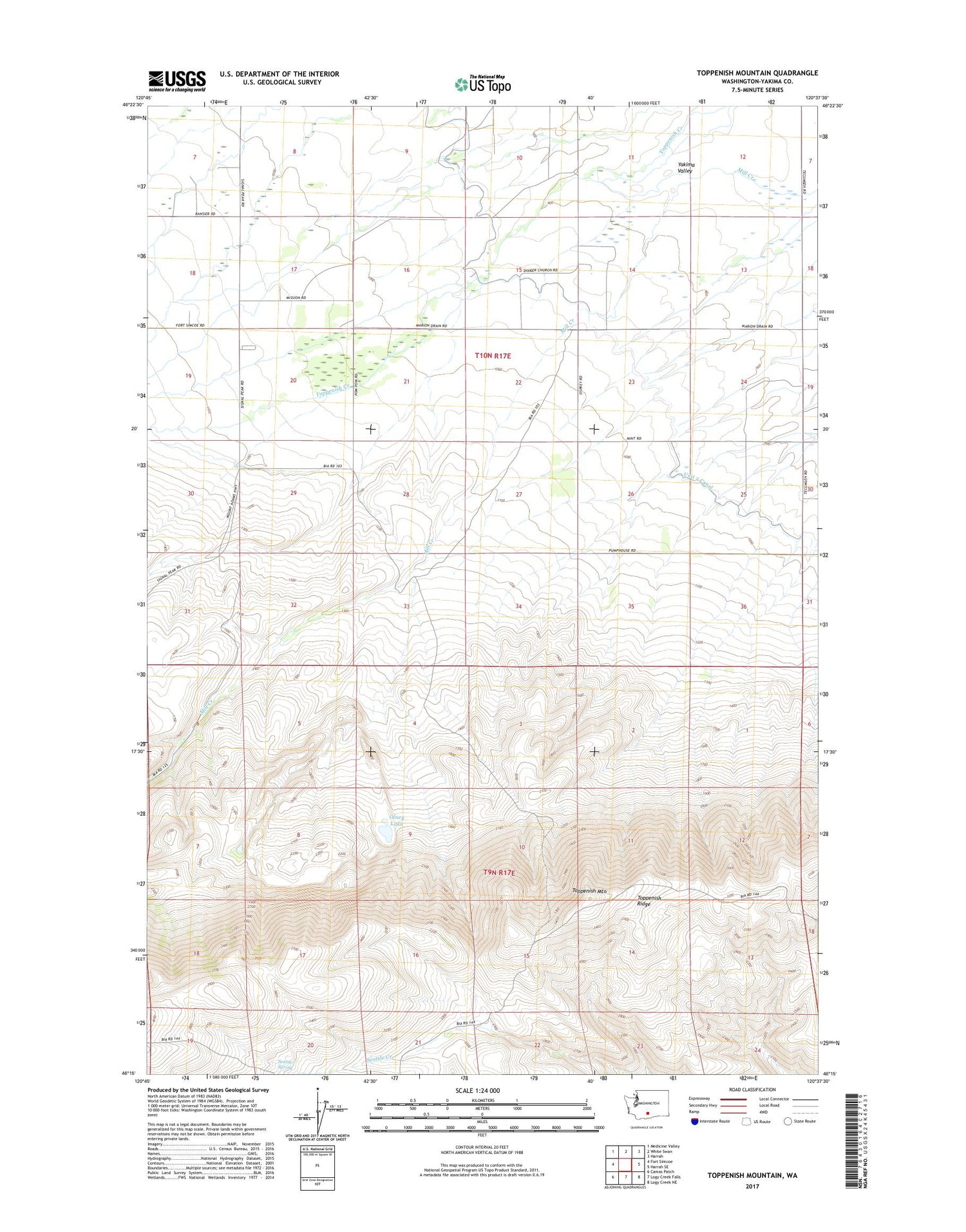 Toppenish Mountain Washington US Topo Map Image
