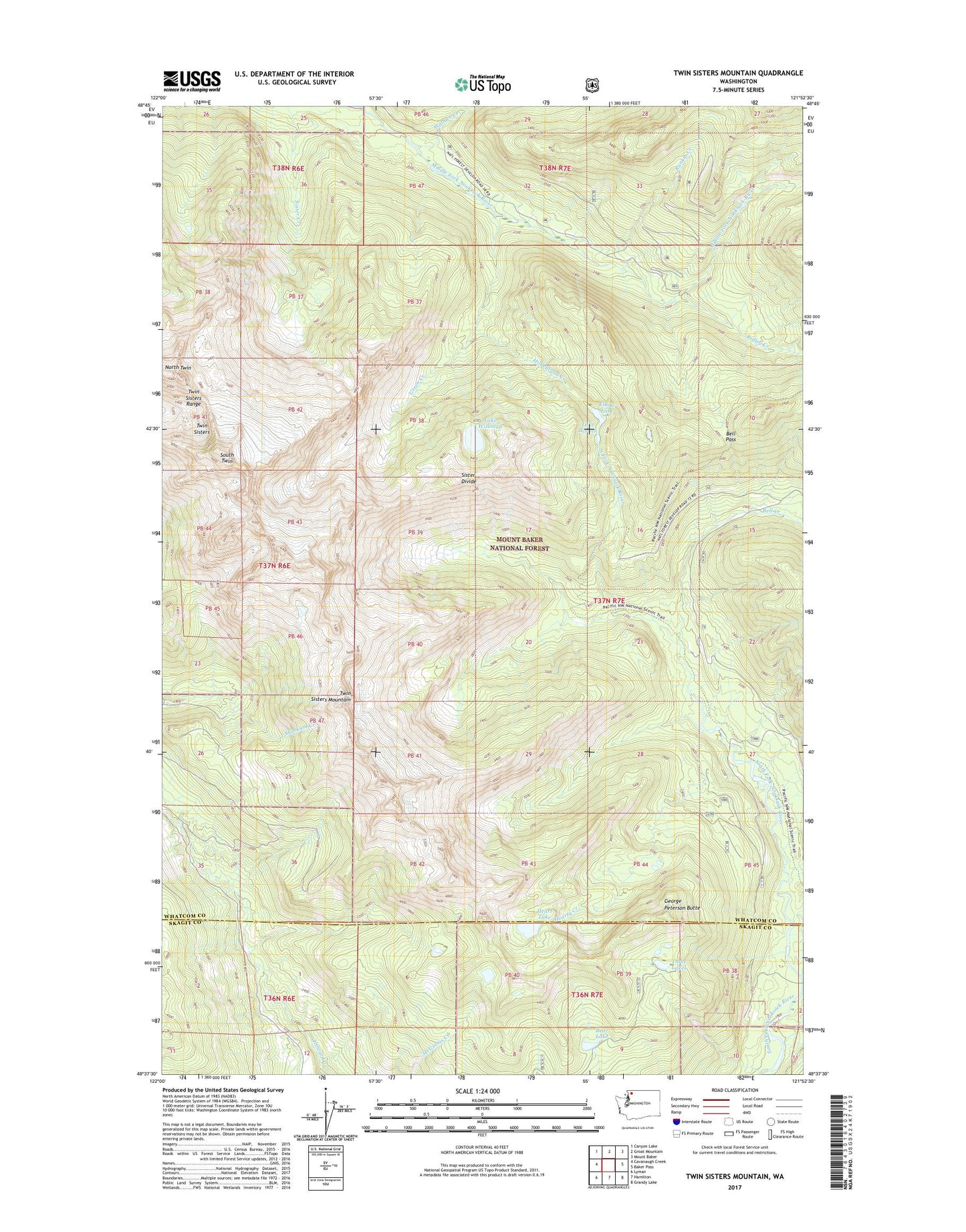 Twin Sisters Mountain Washington US Topo Map Image