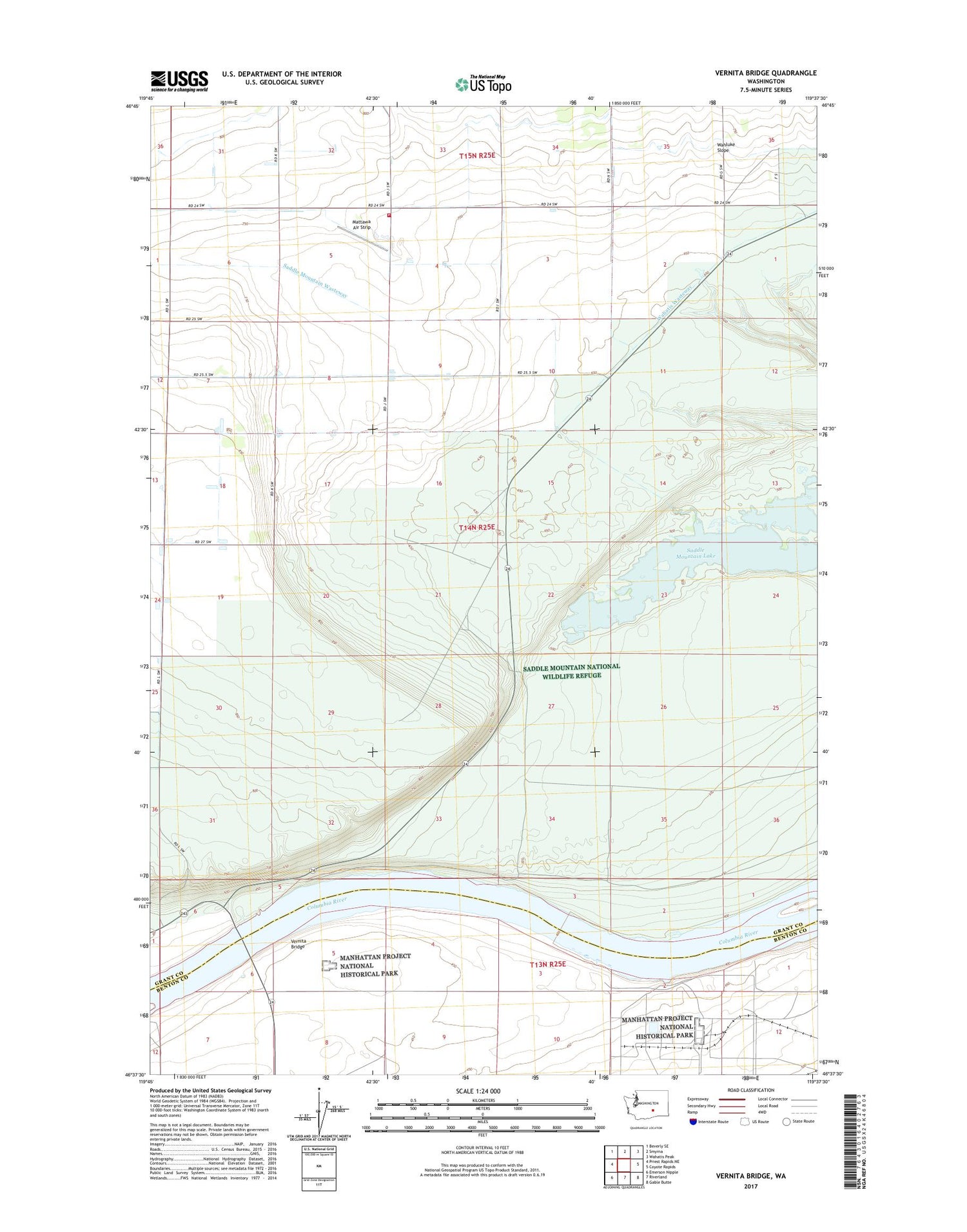 Vernita Bridge Washington US Topo Map Image