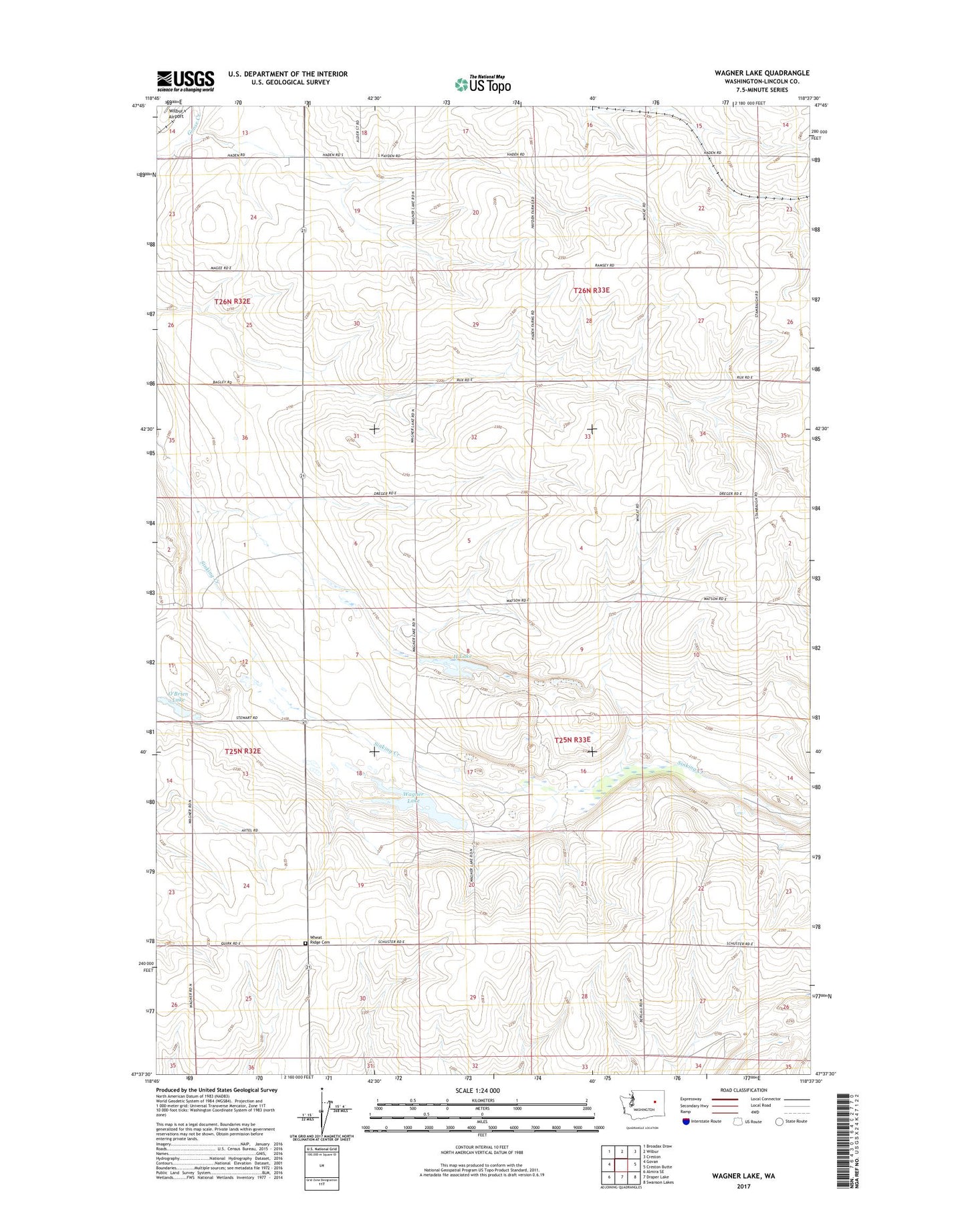 Wagner Lake Washington US Topo Map Image