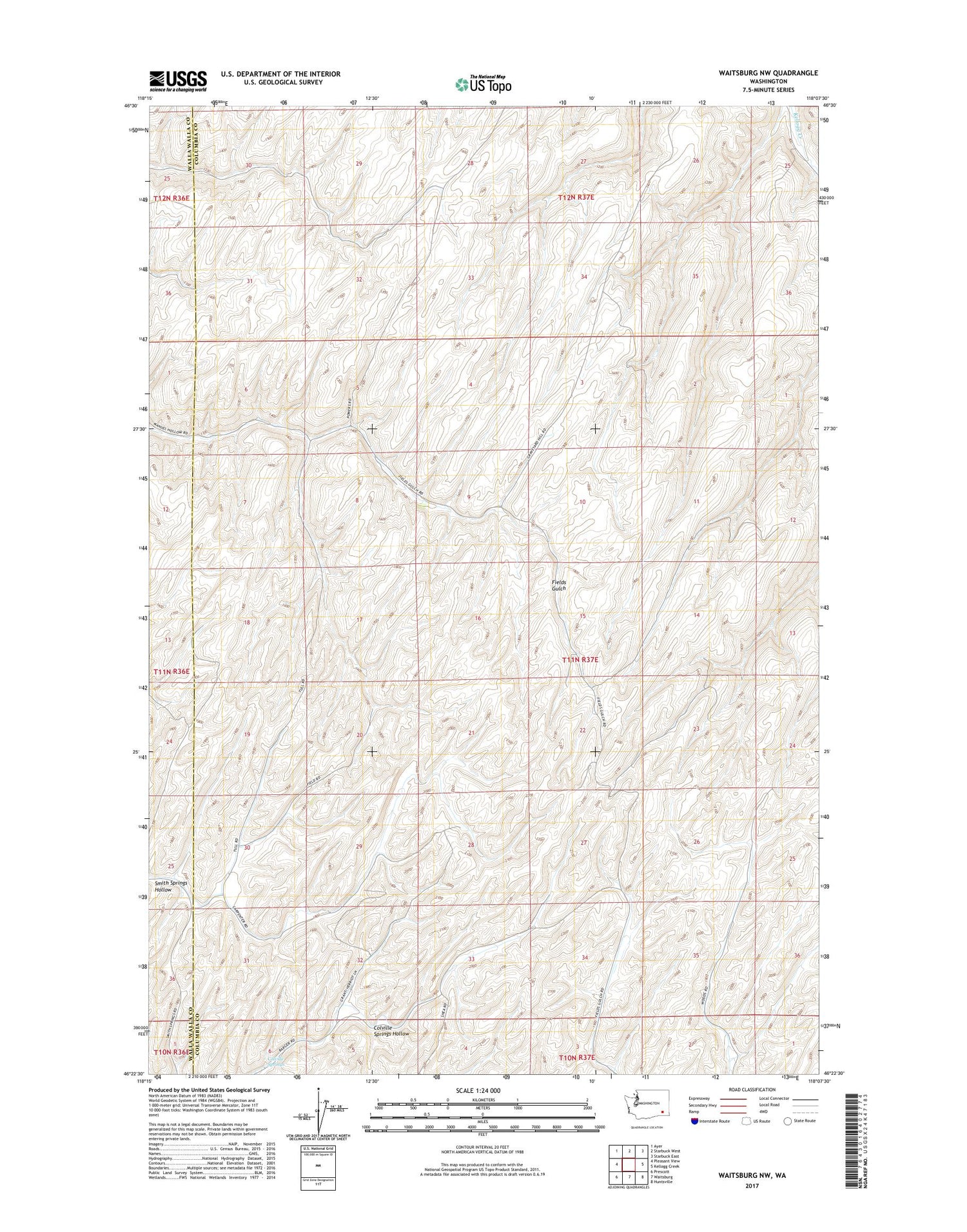 Waitsburg NW Washington US Topo Map Image
