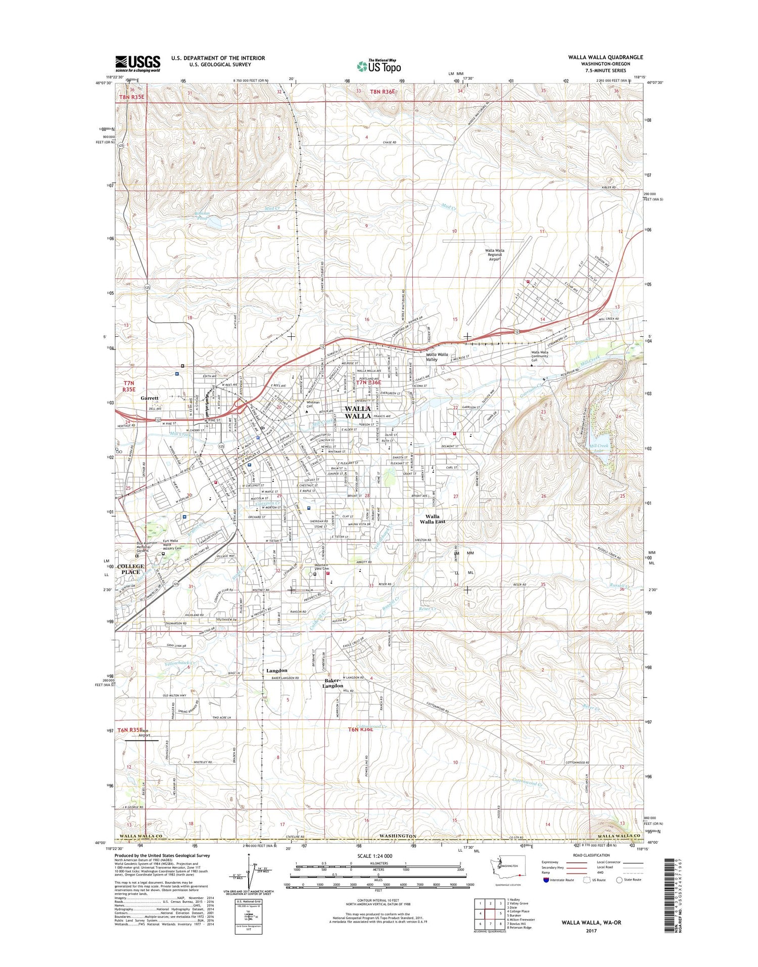Walla Walla Washington US Topo Map Image