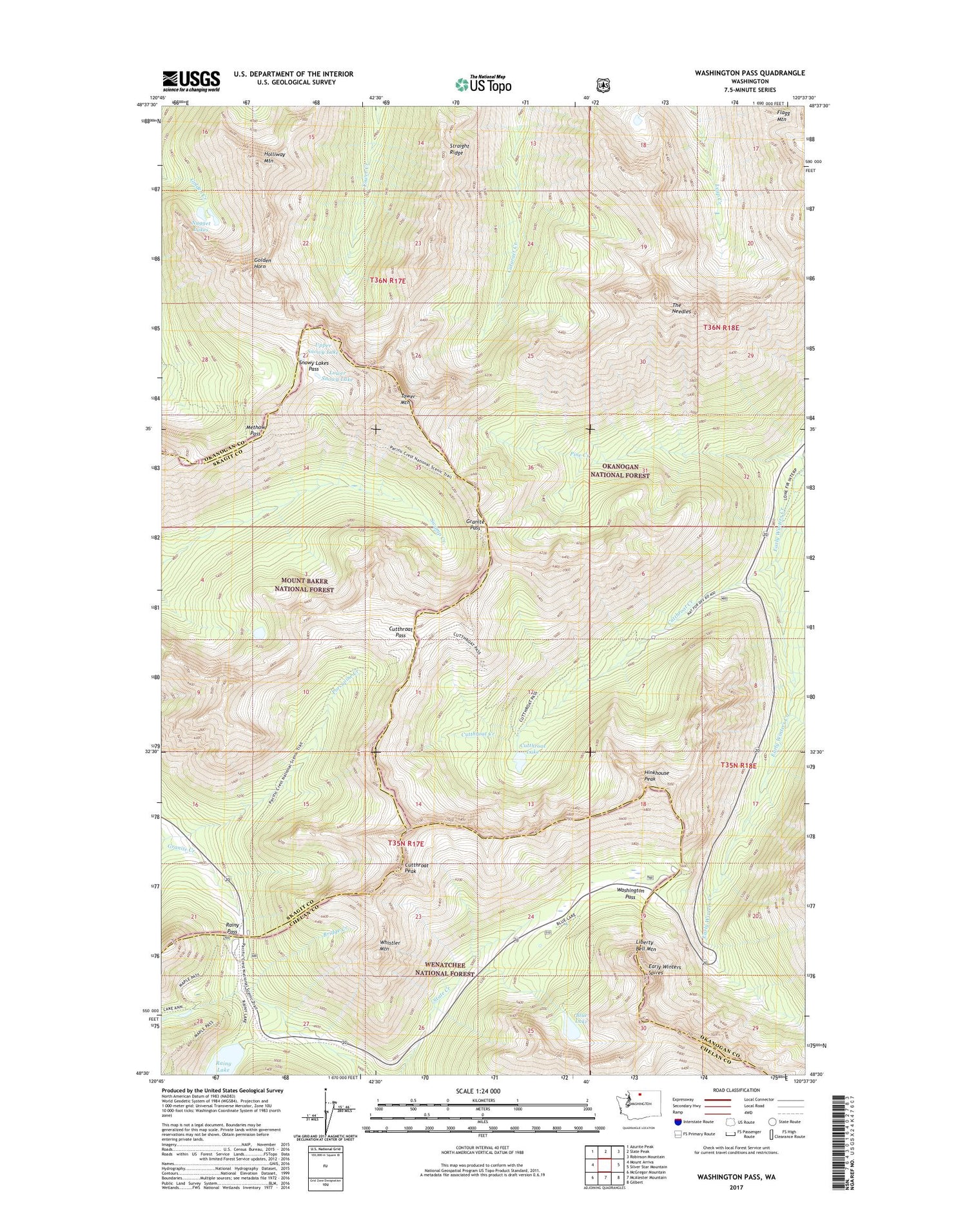 Washington Pass Washington US Topo Map Image