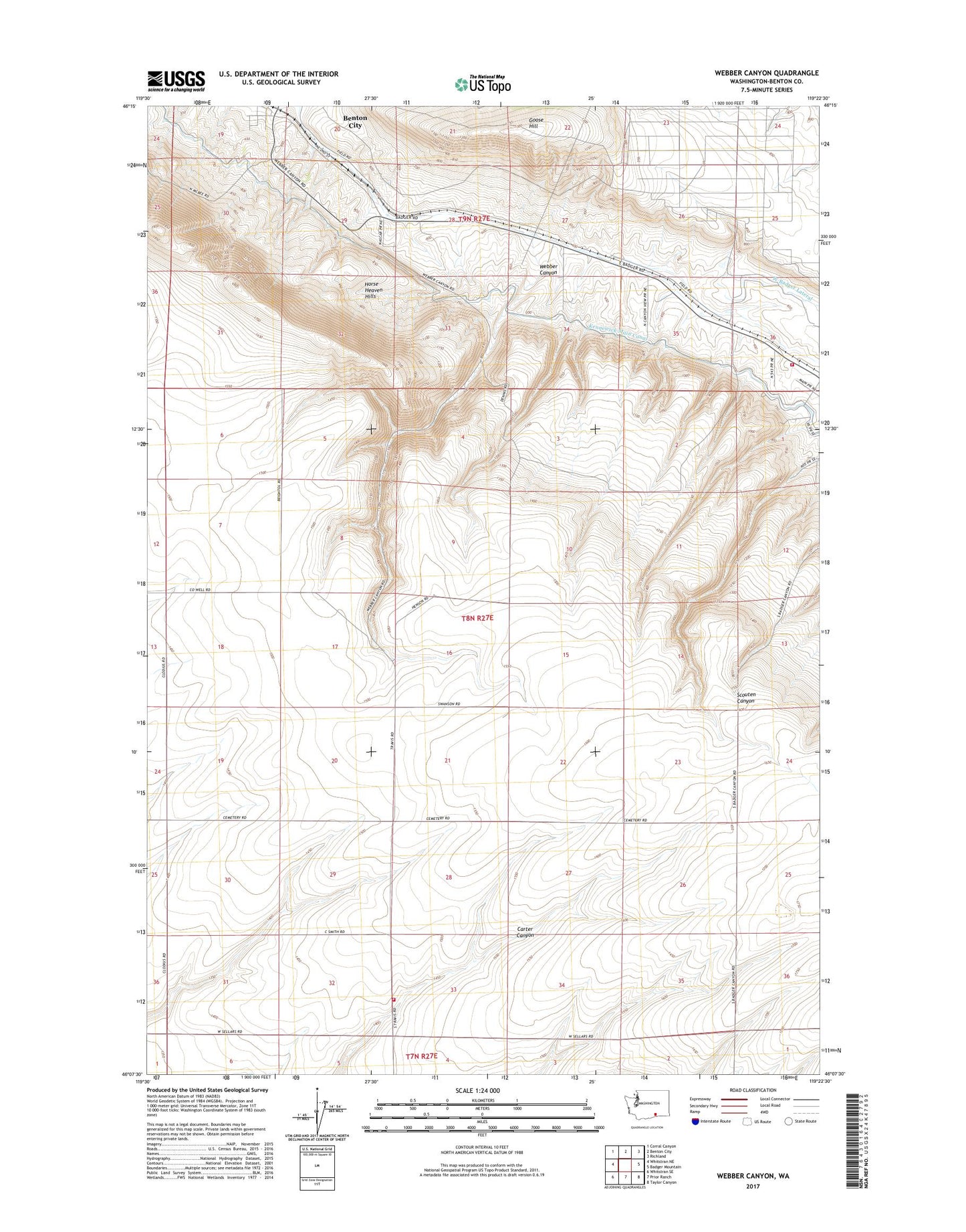Webber Canyon Washington US Topo Map Image