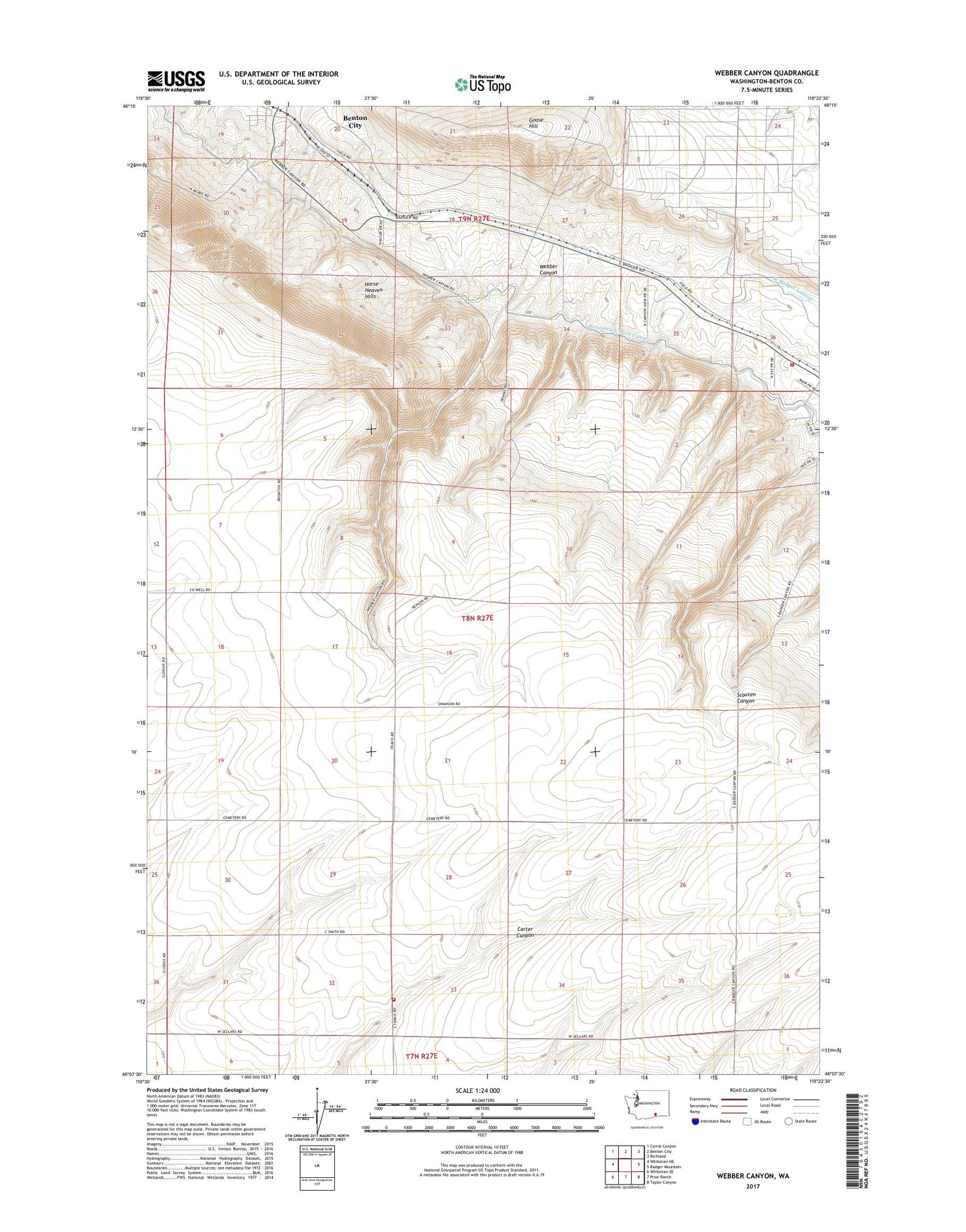 Webber Canyon Washington US Topo Map Image