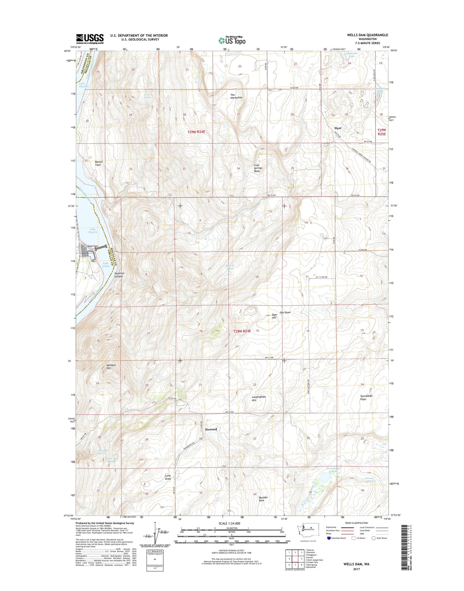 Wells Dam Washington US Topo Map Image