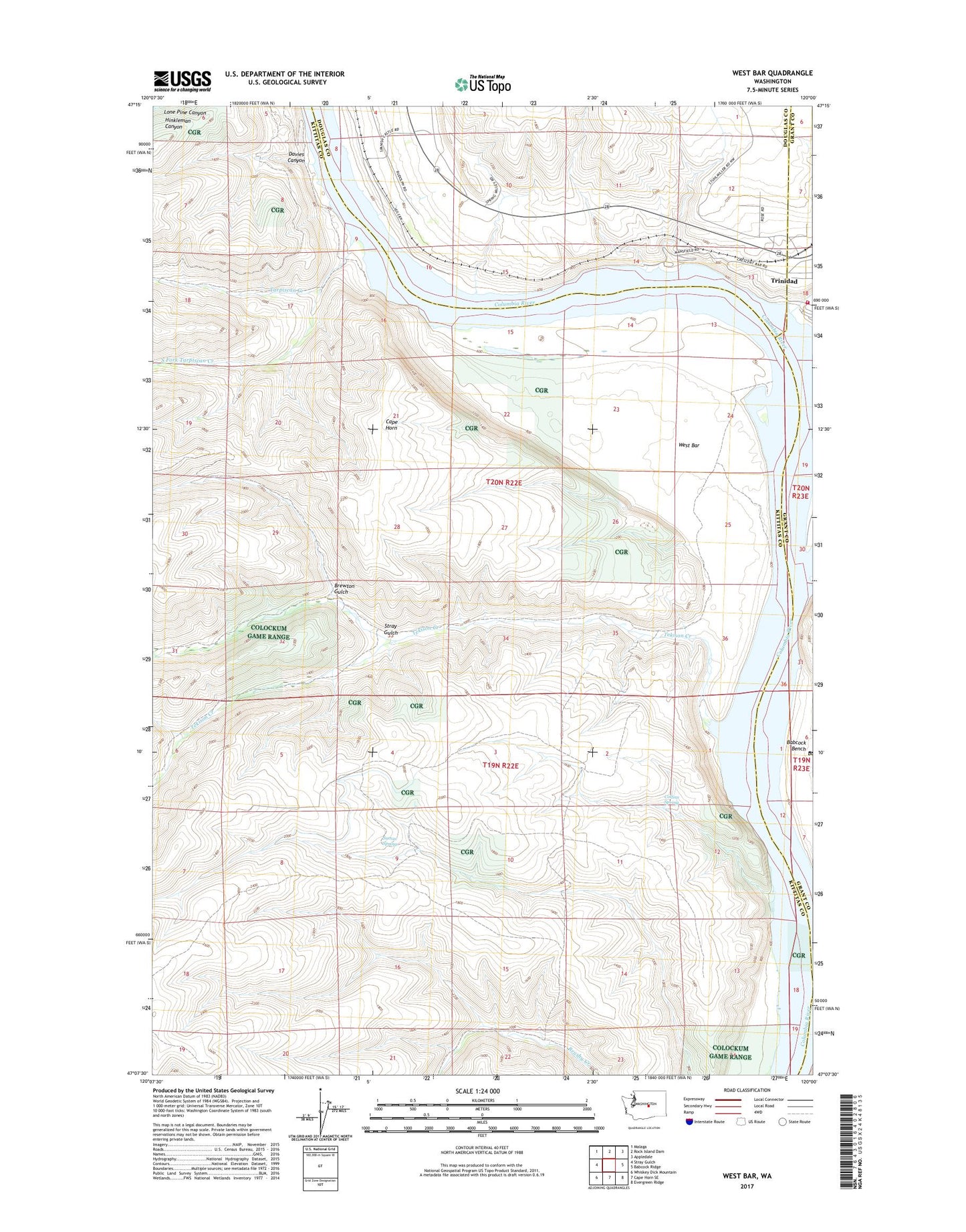 West Bar Washington US Topo Map Image