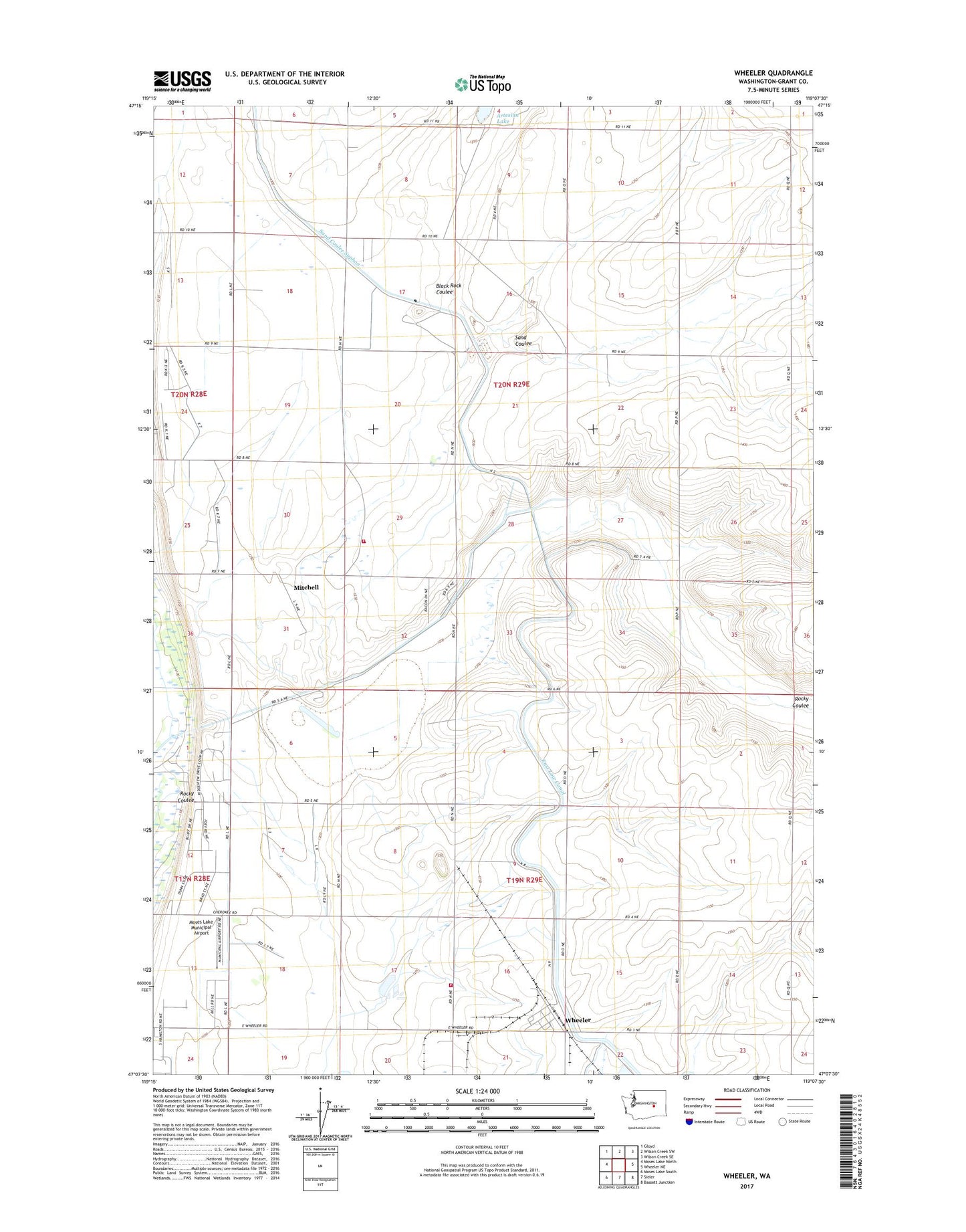 Wheeler Washington US Topo Map Image