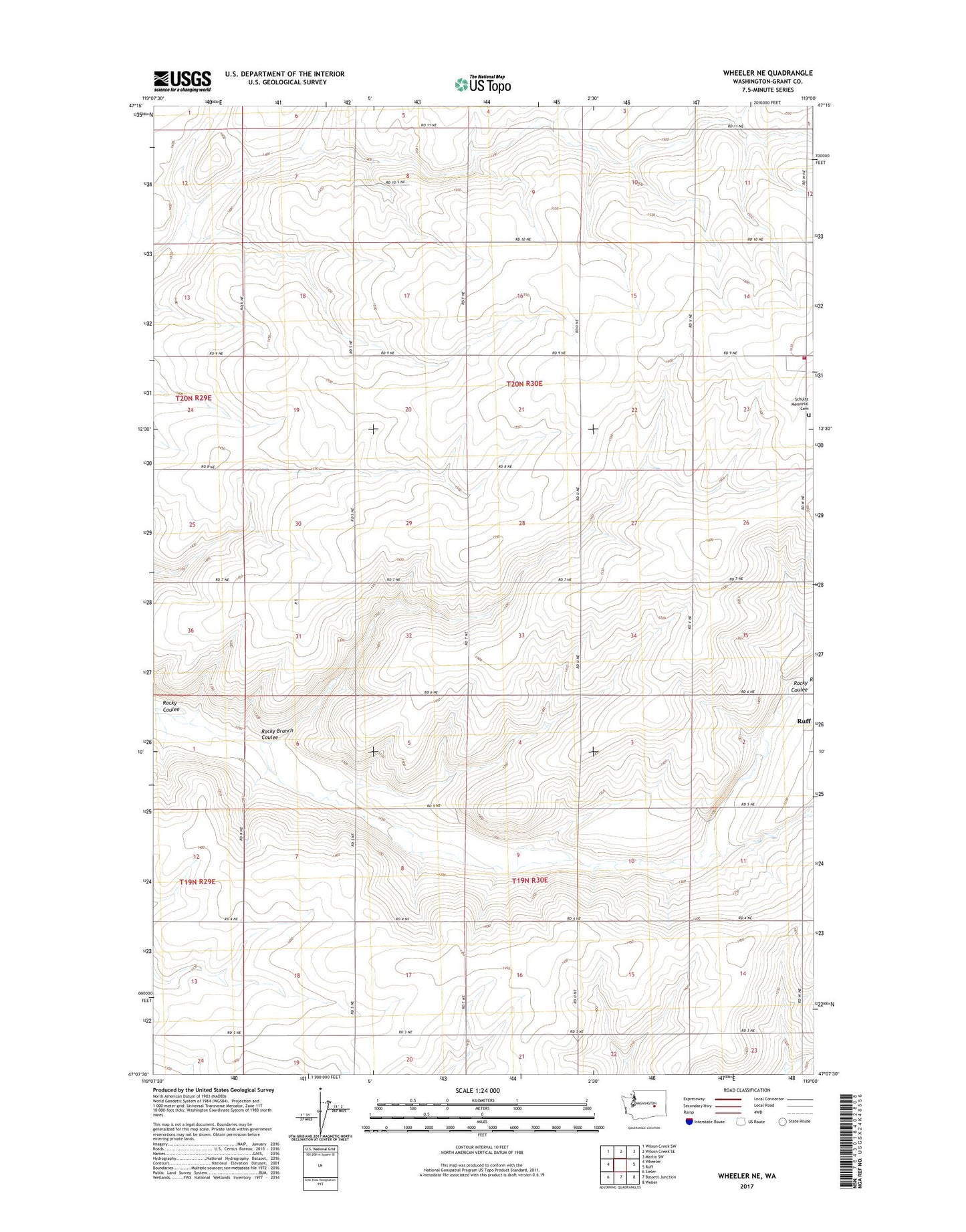 Wheeler NE Washington US Topo Map Image