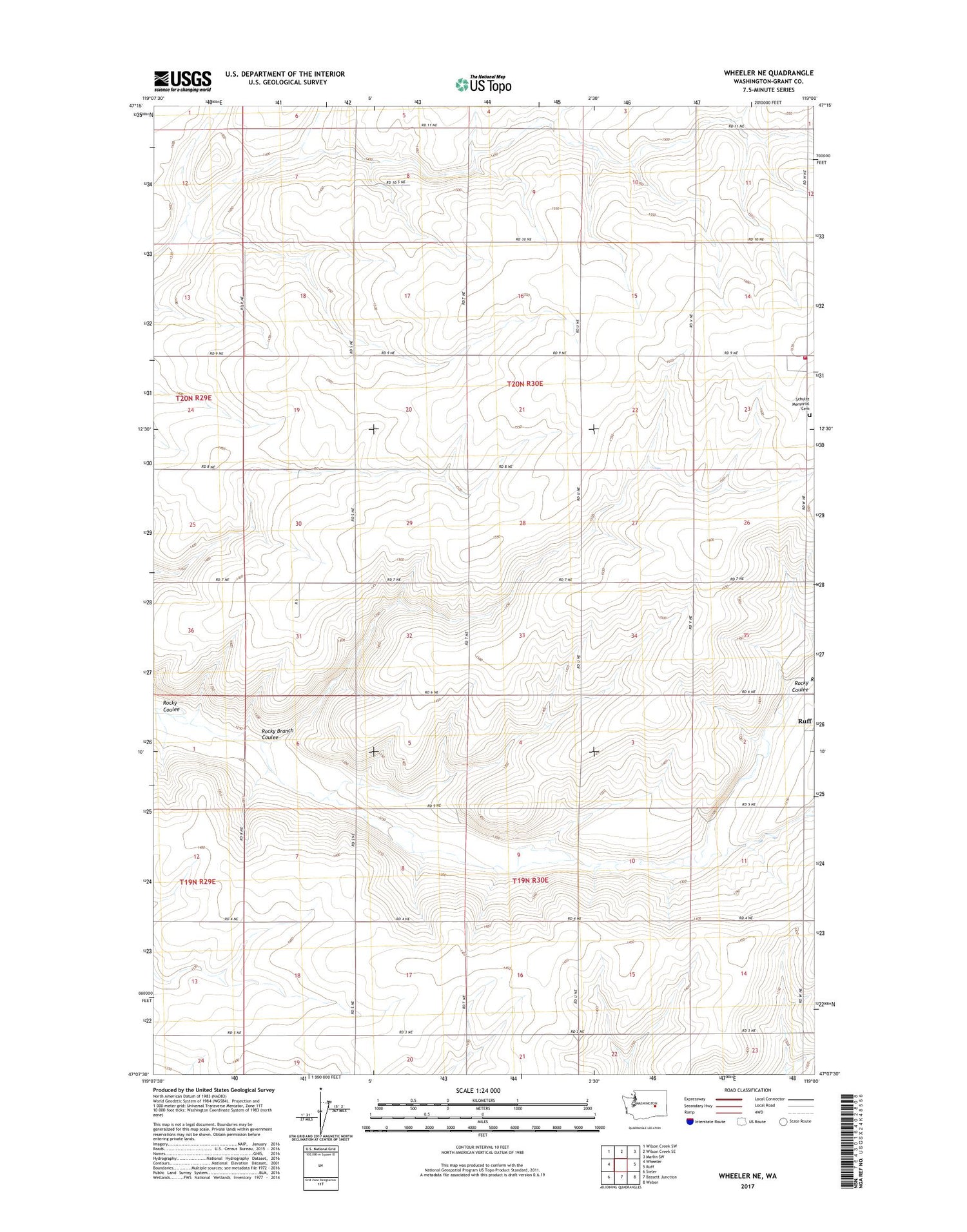 Wheeler NE Washington US Topo Map Image