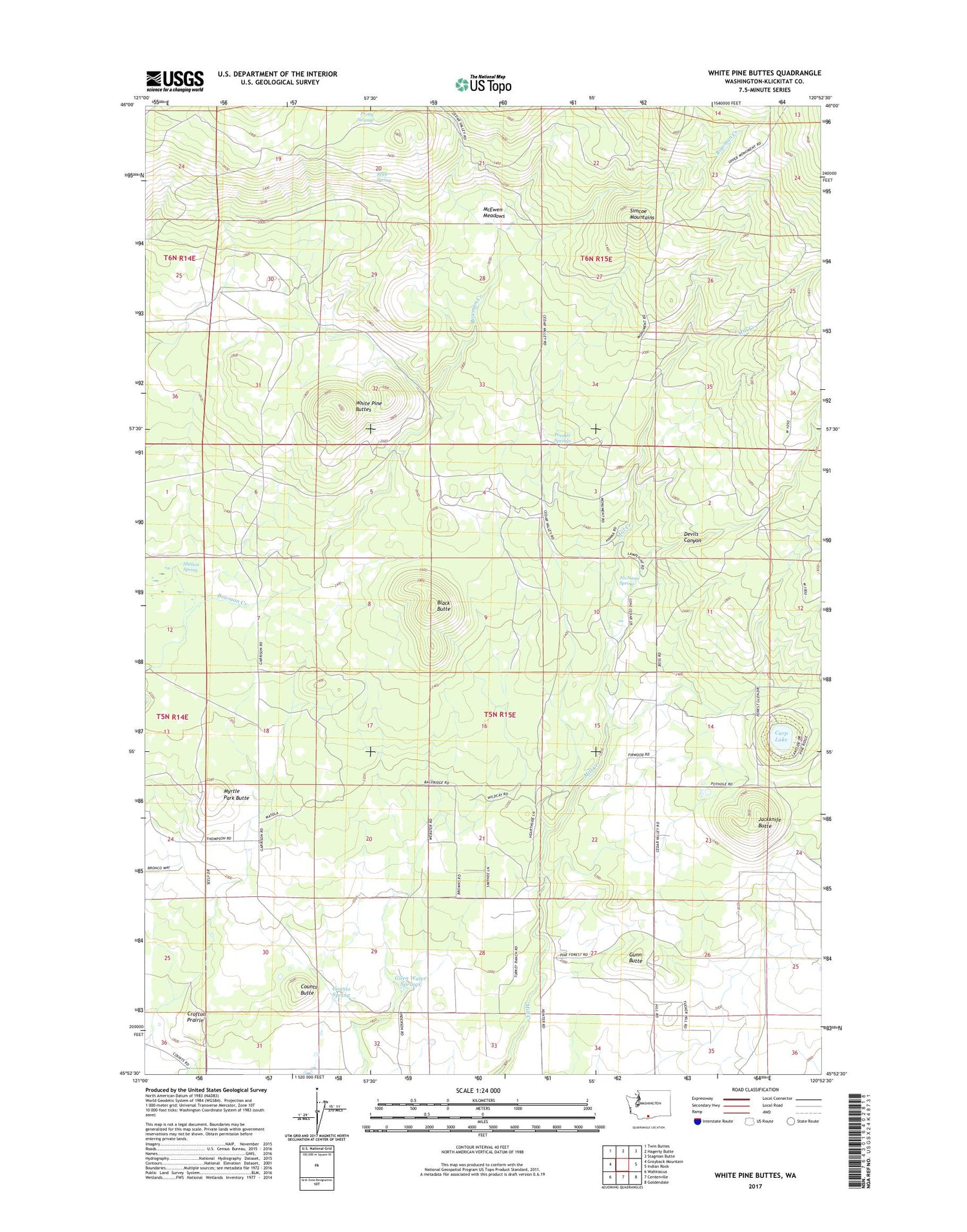 White Pine Buttes Washington US Topo Map Image