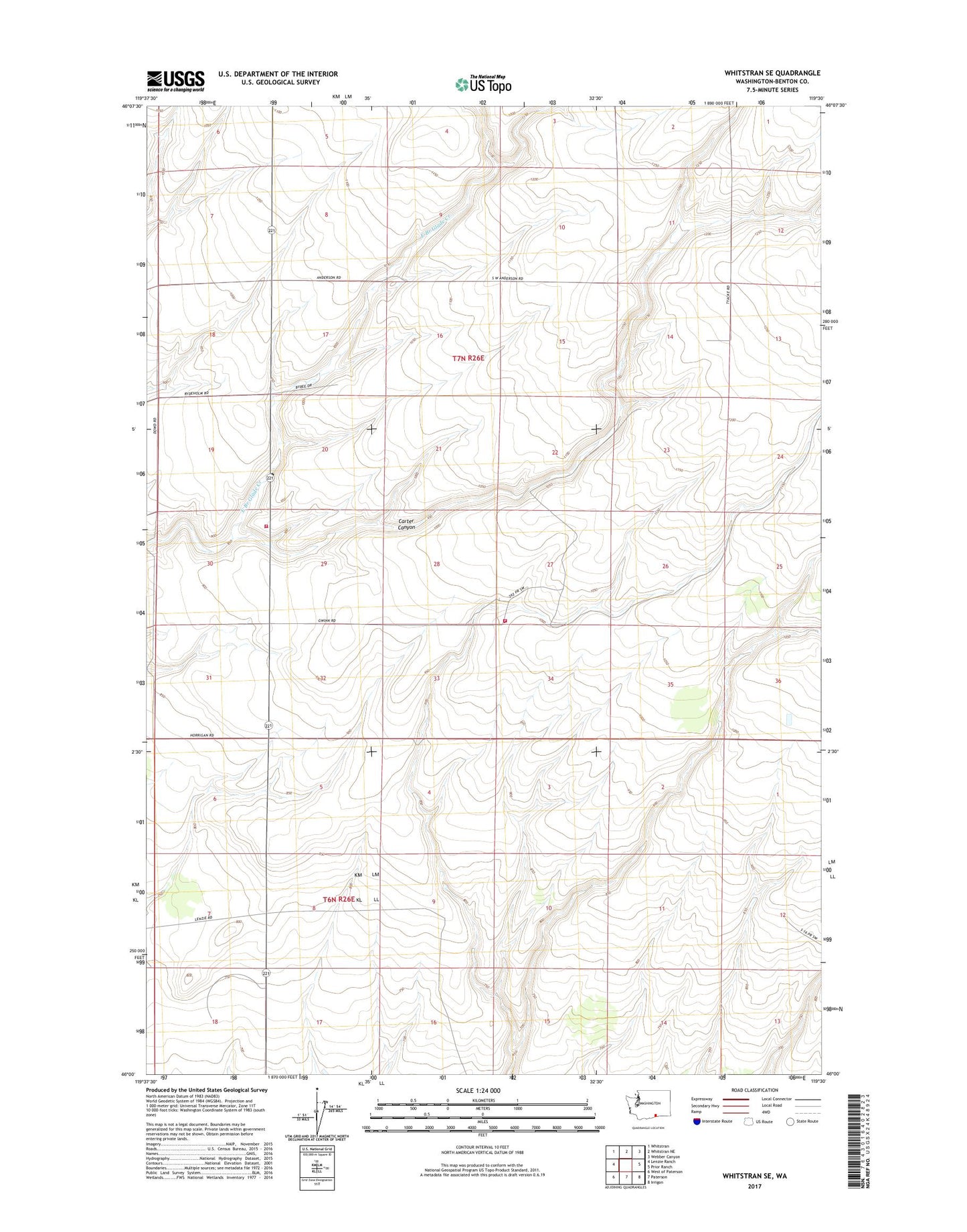 Whitstran SE Washington US Topo Map Image