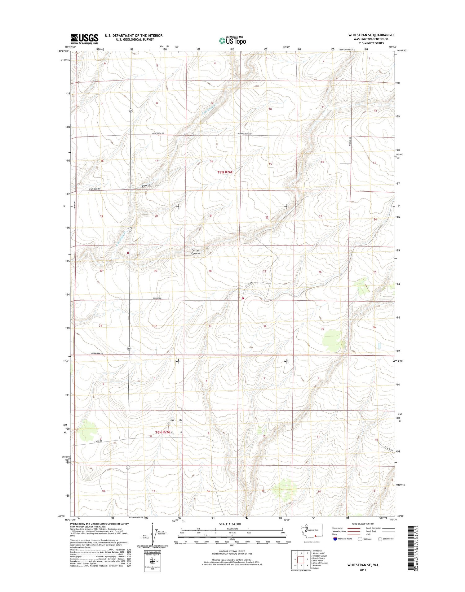 Whitstran SE Washington US Topo Map Image