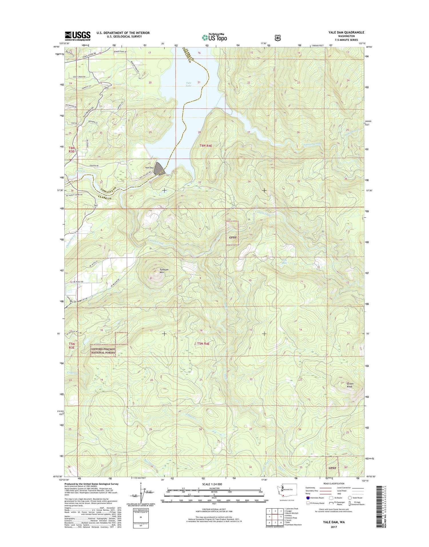 Yale Dam Washington US Topo Map Image