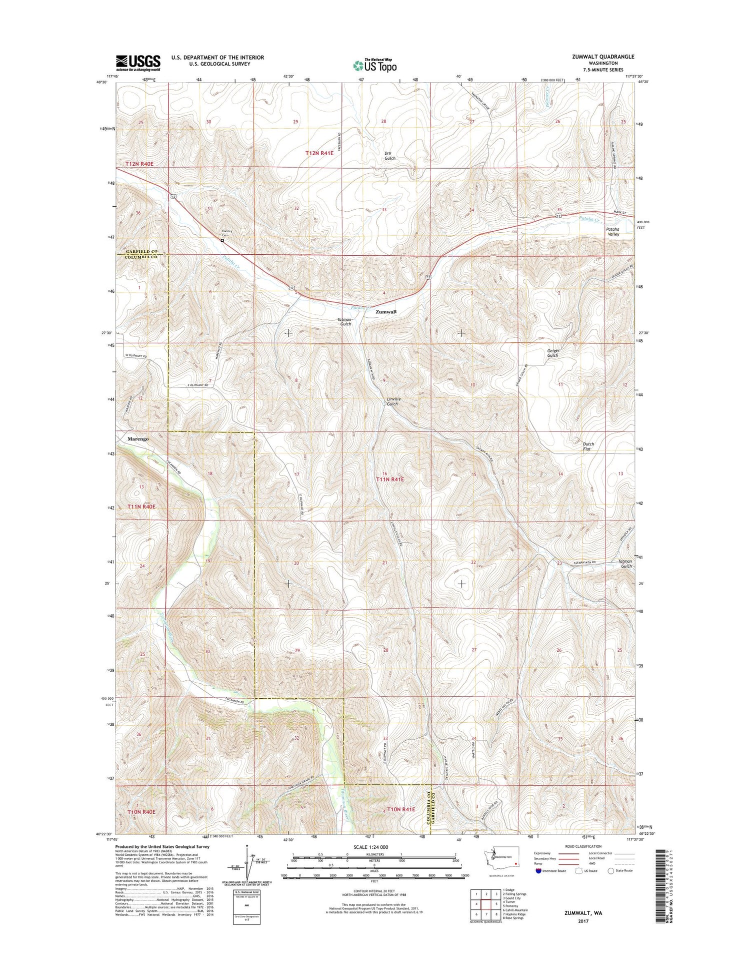 Zumwalt Washington US Topo Map Image