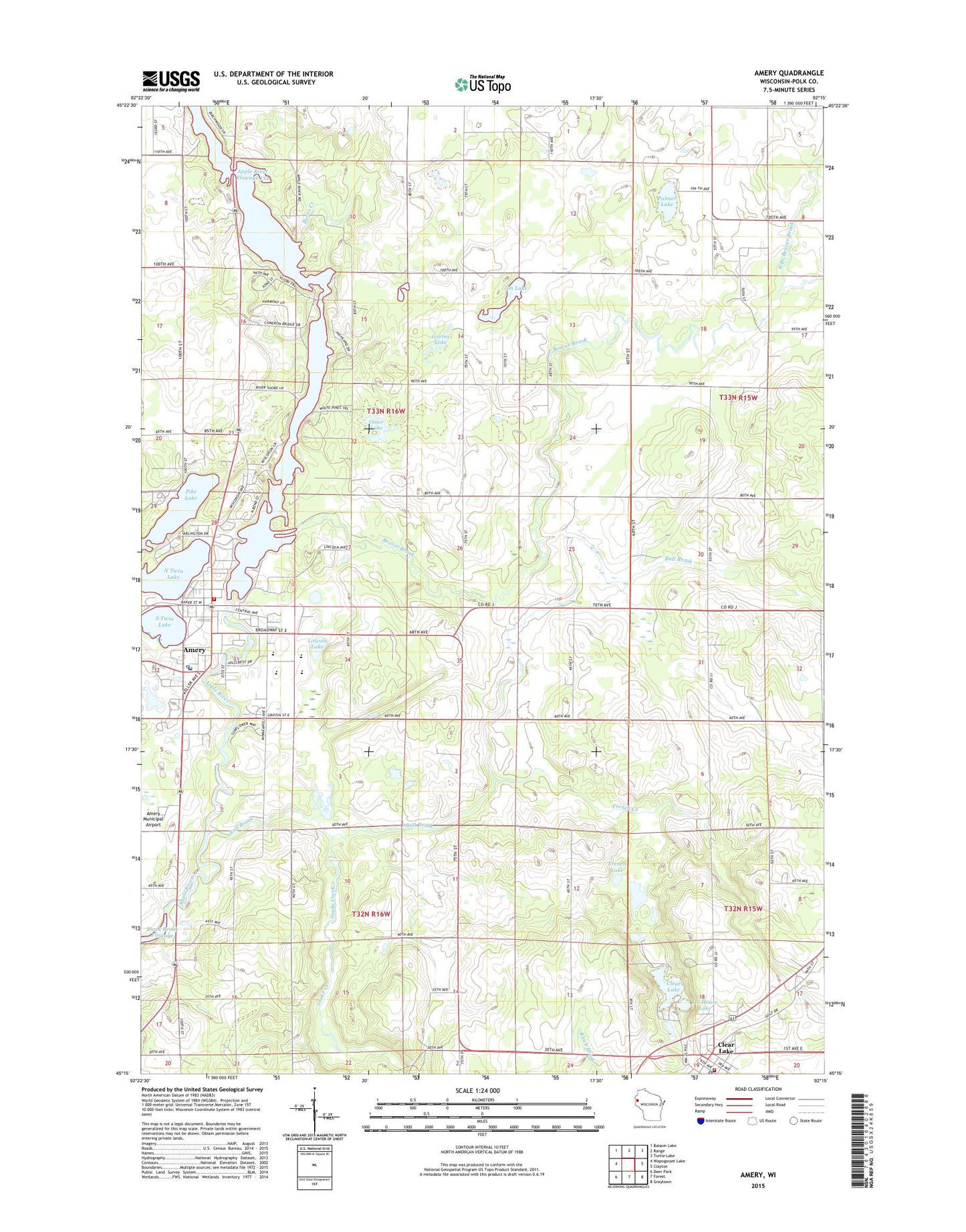 Amery Wisconsin US Topo Map Image