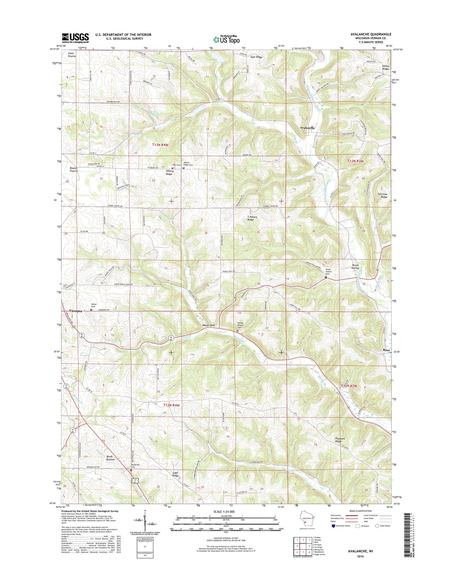 Avalanche Wisconsin US Topo Map Image