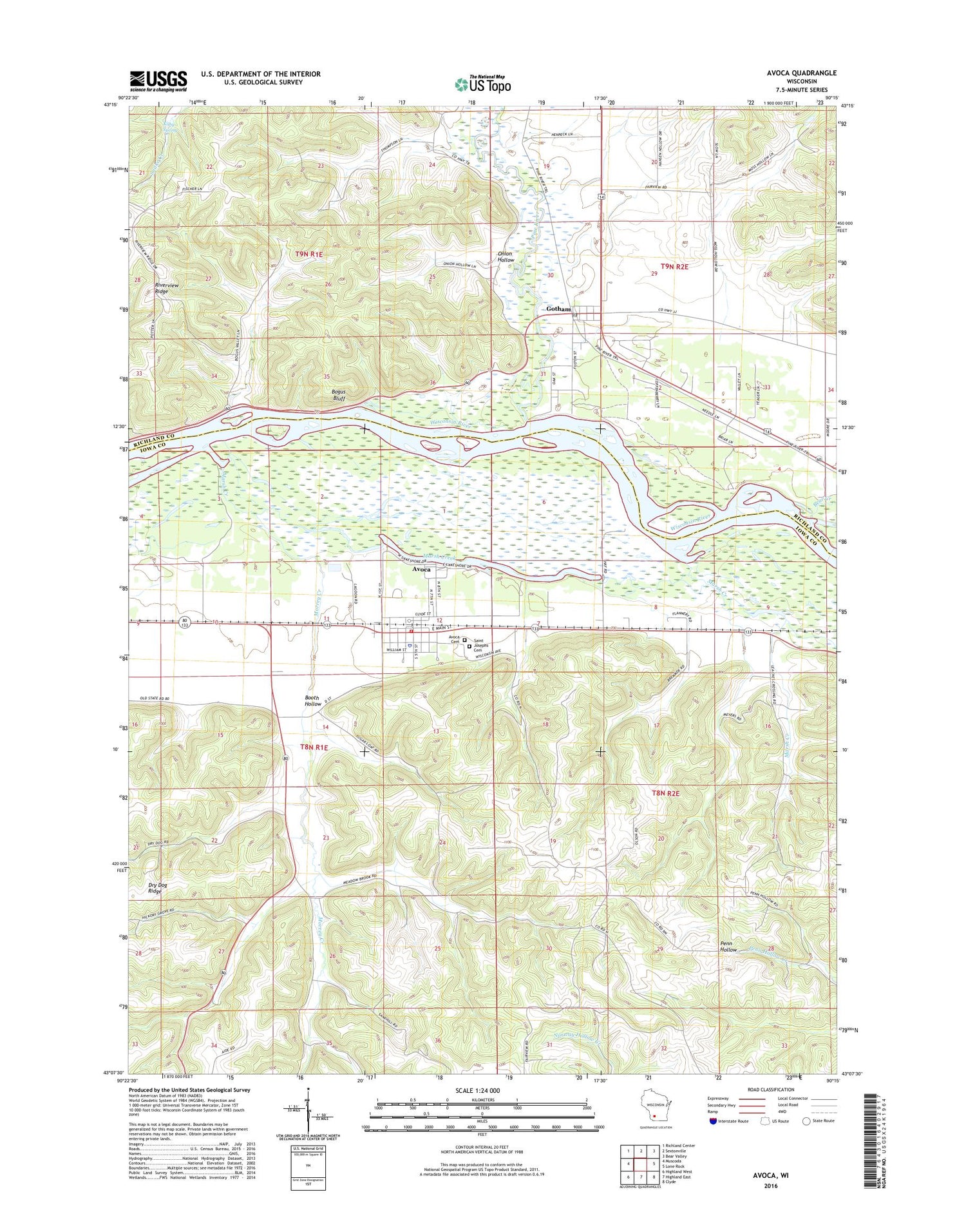 Avoca Wisconsin US Topo Map Image