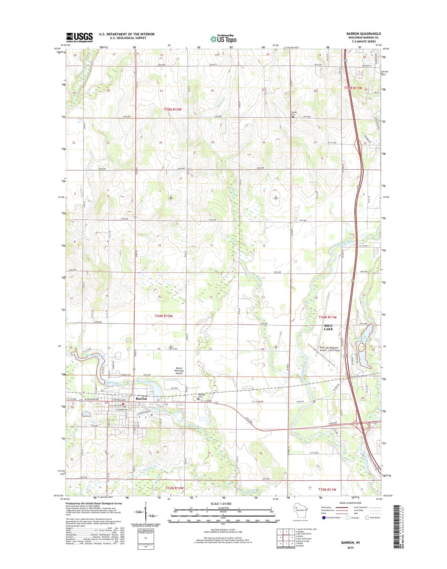Barron Wisconsin US Topo Map Image