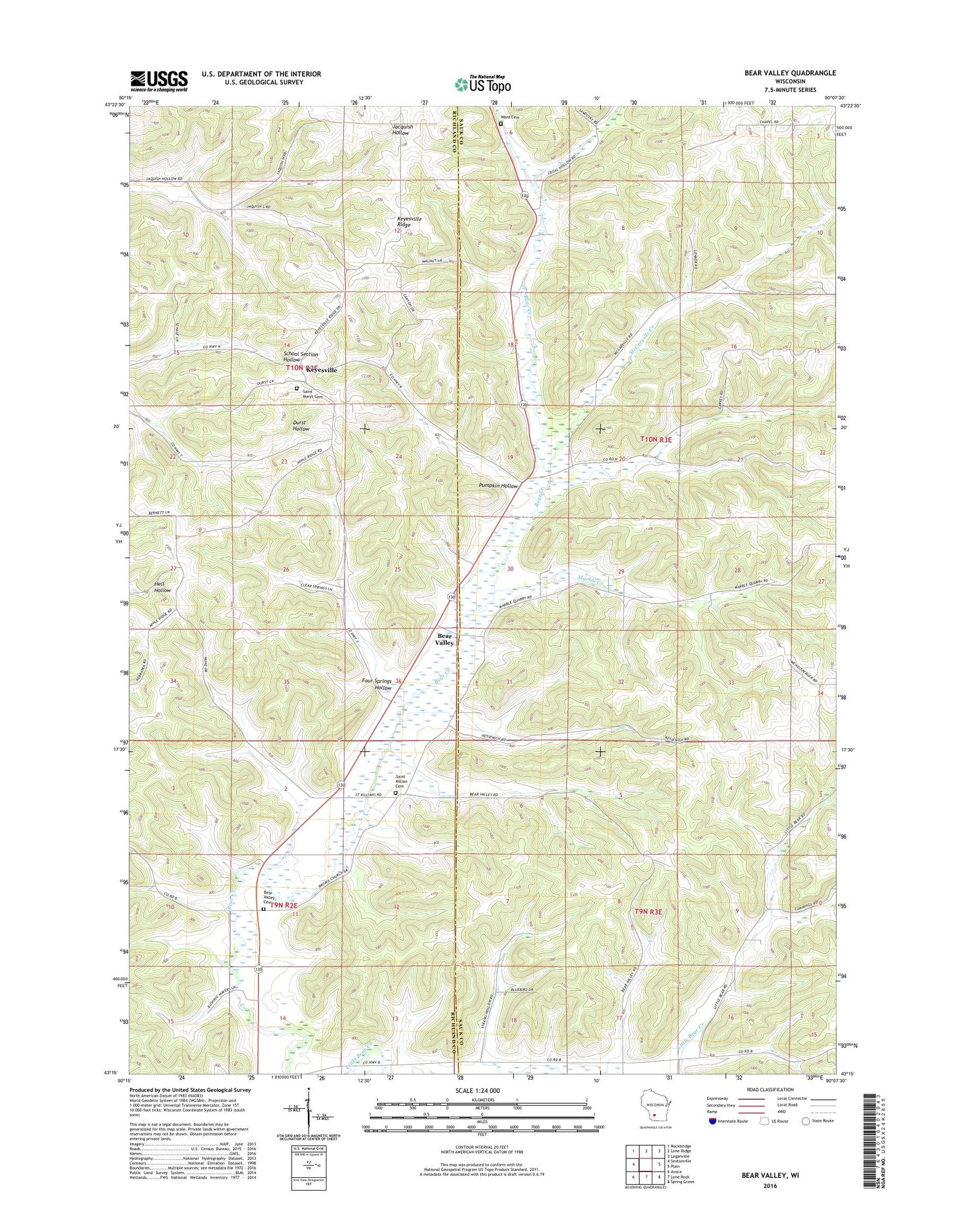 Bear Valley Wisconsin US Topo Map Image