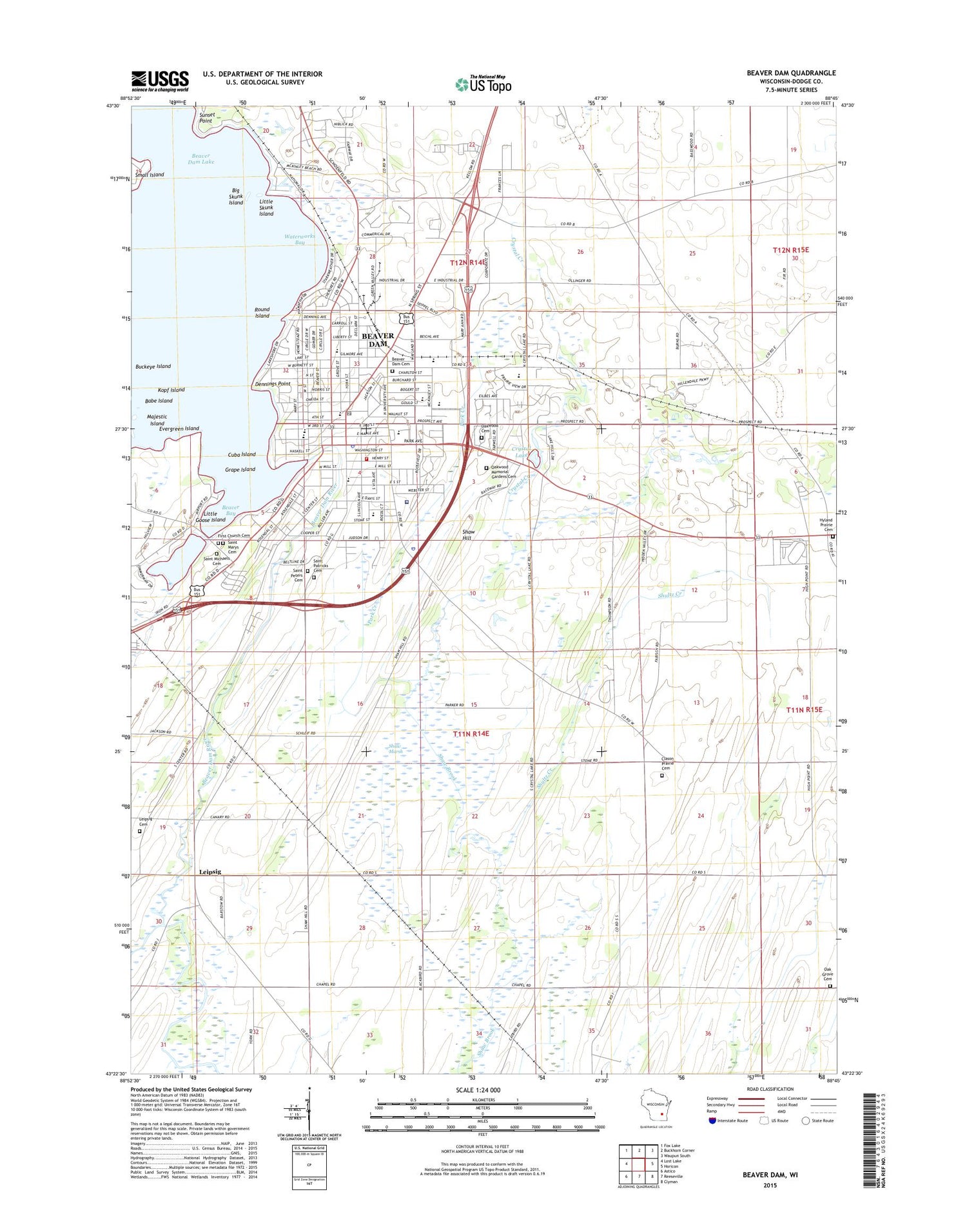 Beaver Dam Wisconsin US Topo Map Image