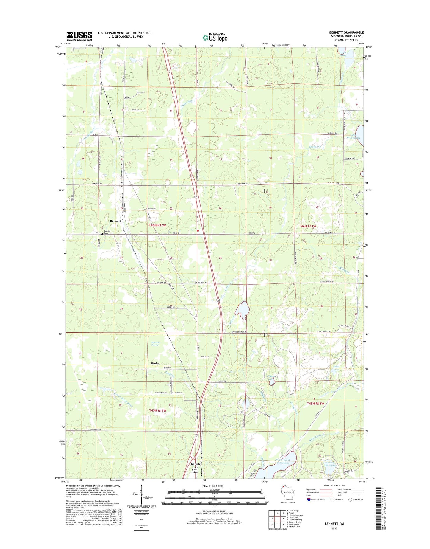 Bennett Wisconsin US Topo Map Image