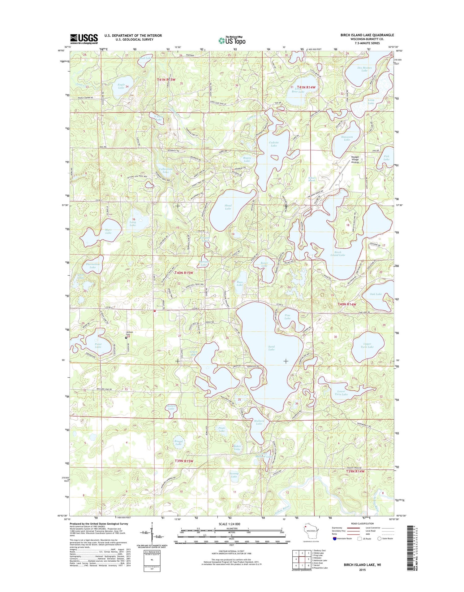 Birch Island Lake Wisconsin US Topo Map Image