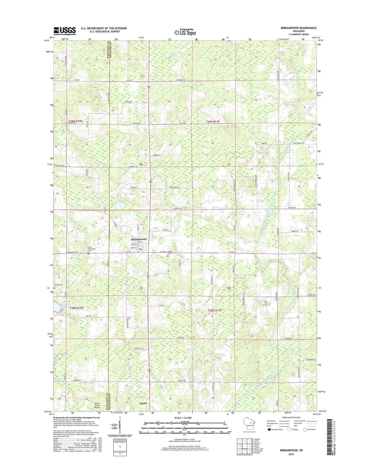 Birnamwood Wisconsin US Topo Map Image