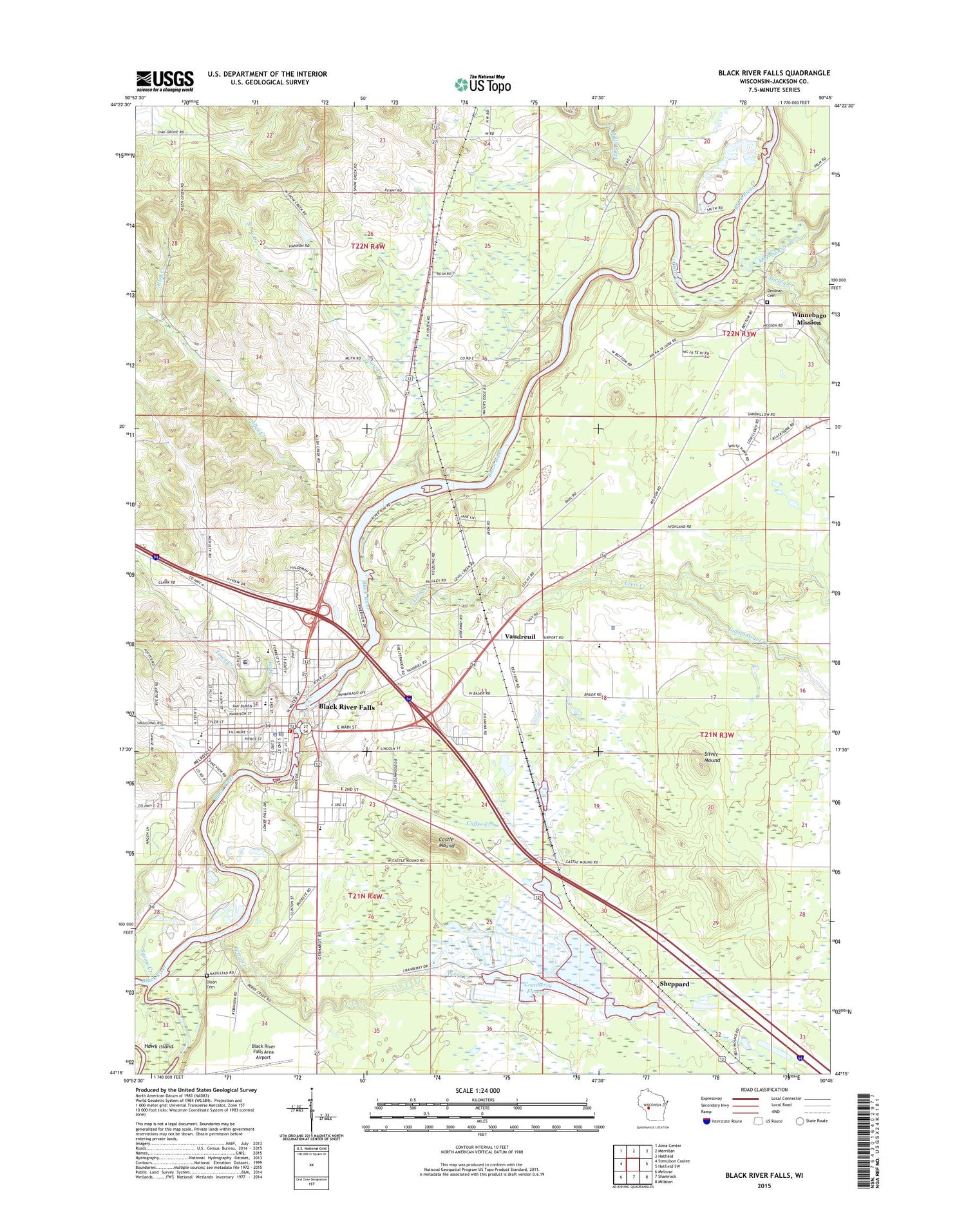 Black River Falls Wisconsin US Topo Map Image