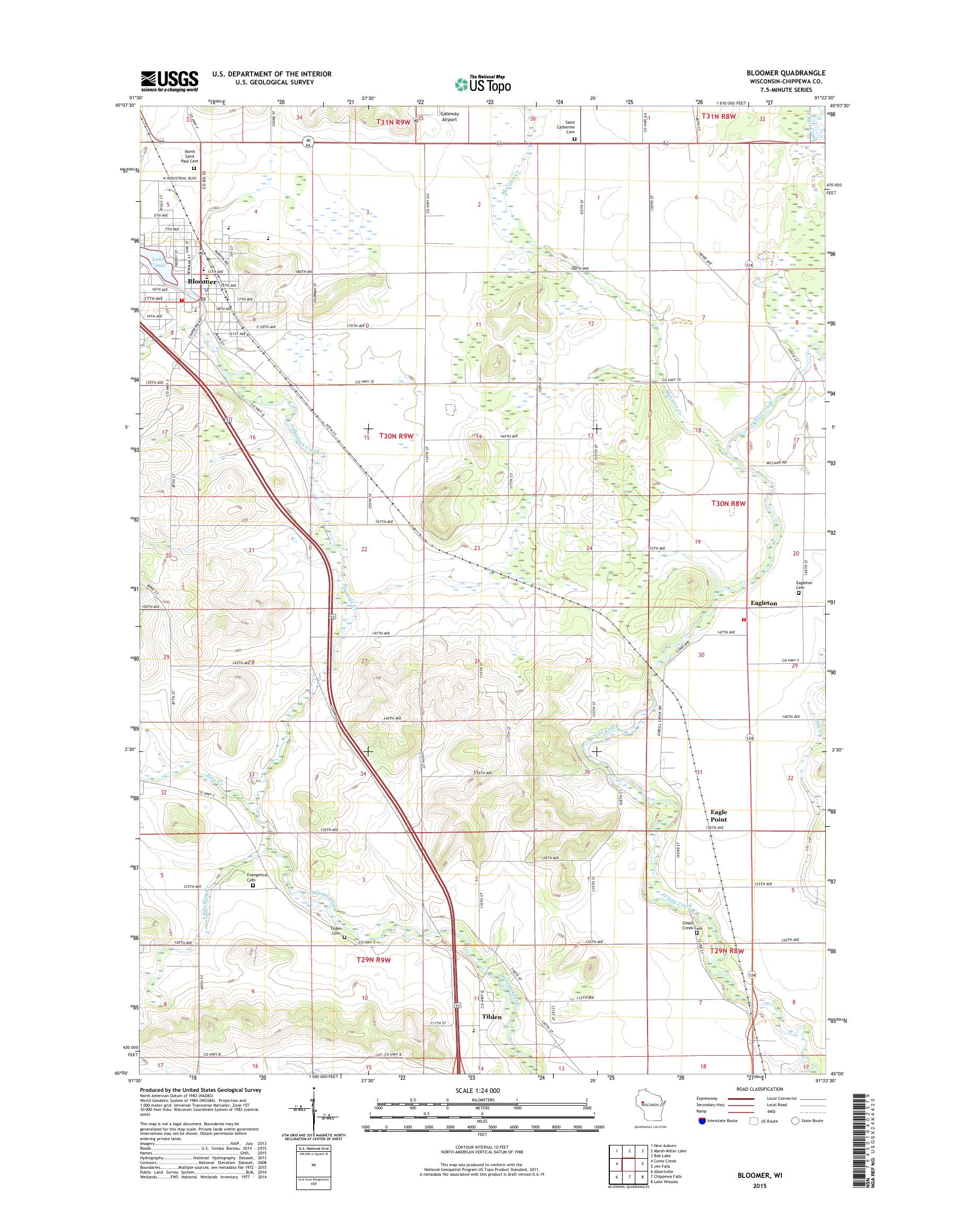 Bloomer Wisconsin US Topo Map – MyTopo Map Store