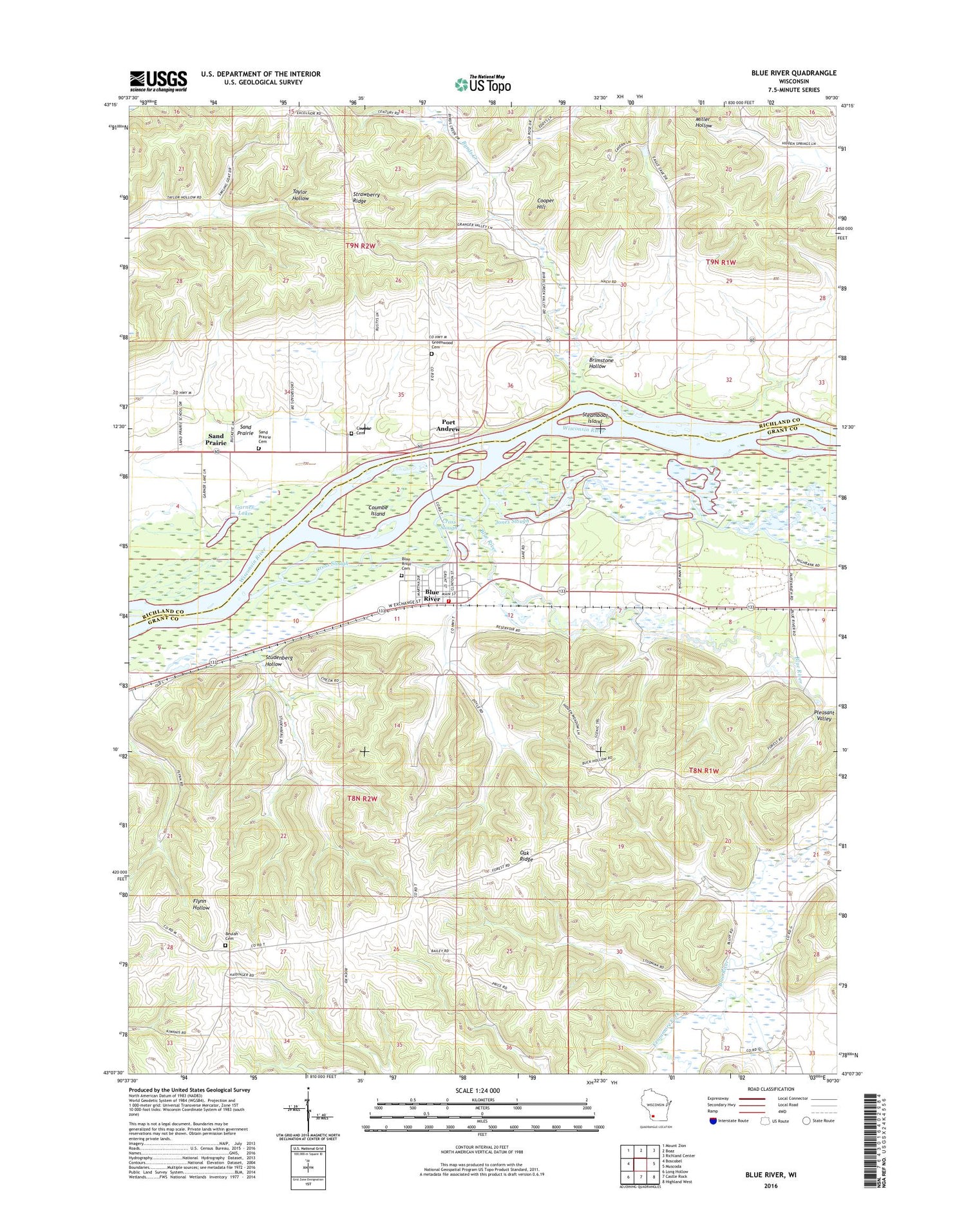 Blue River Wisconsin US Topo Map Image
